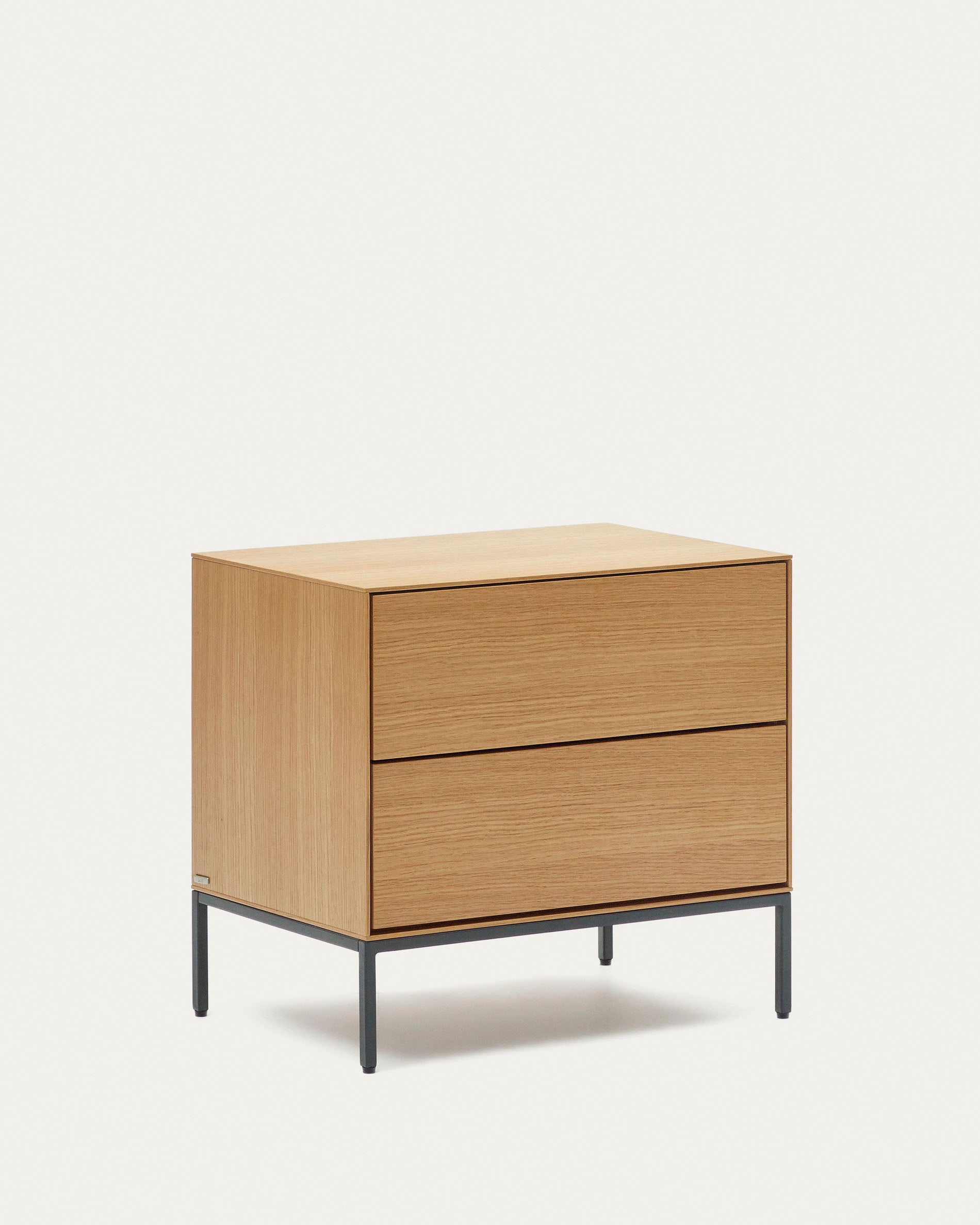 Vedrana beside table, 2 oak veneer drawers, and black steel legs, 60 x 55 cm - Product View
