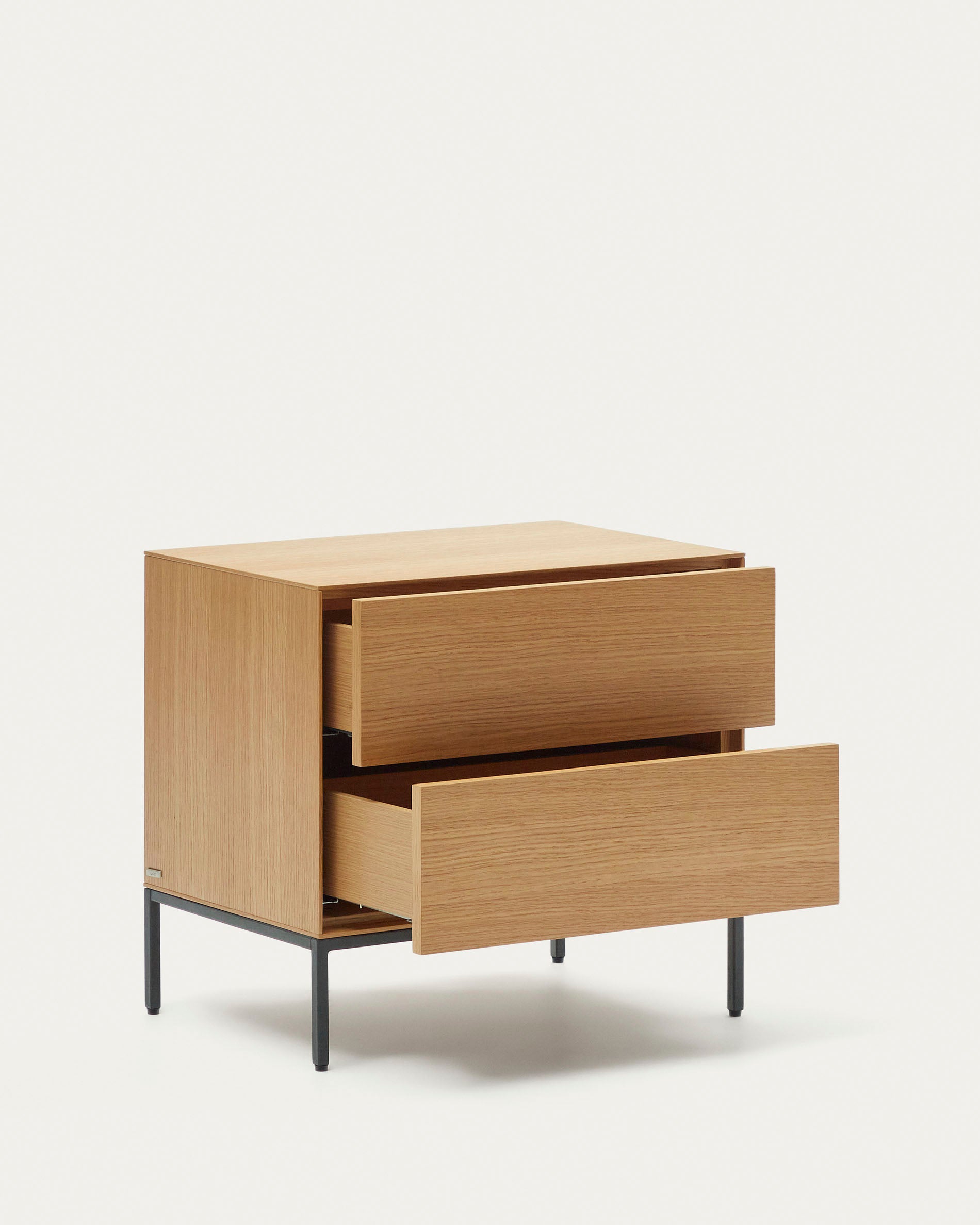 Vedrana beside table, 2 oak veneer drawers, and black steel legs, 60 x 55 cm - Product View