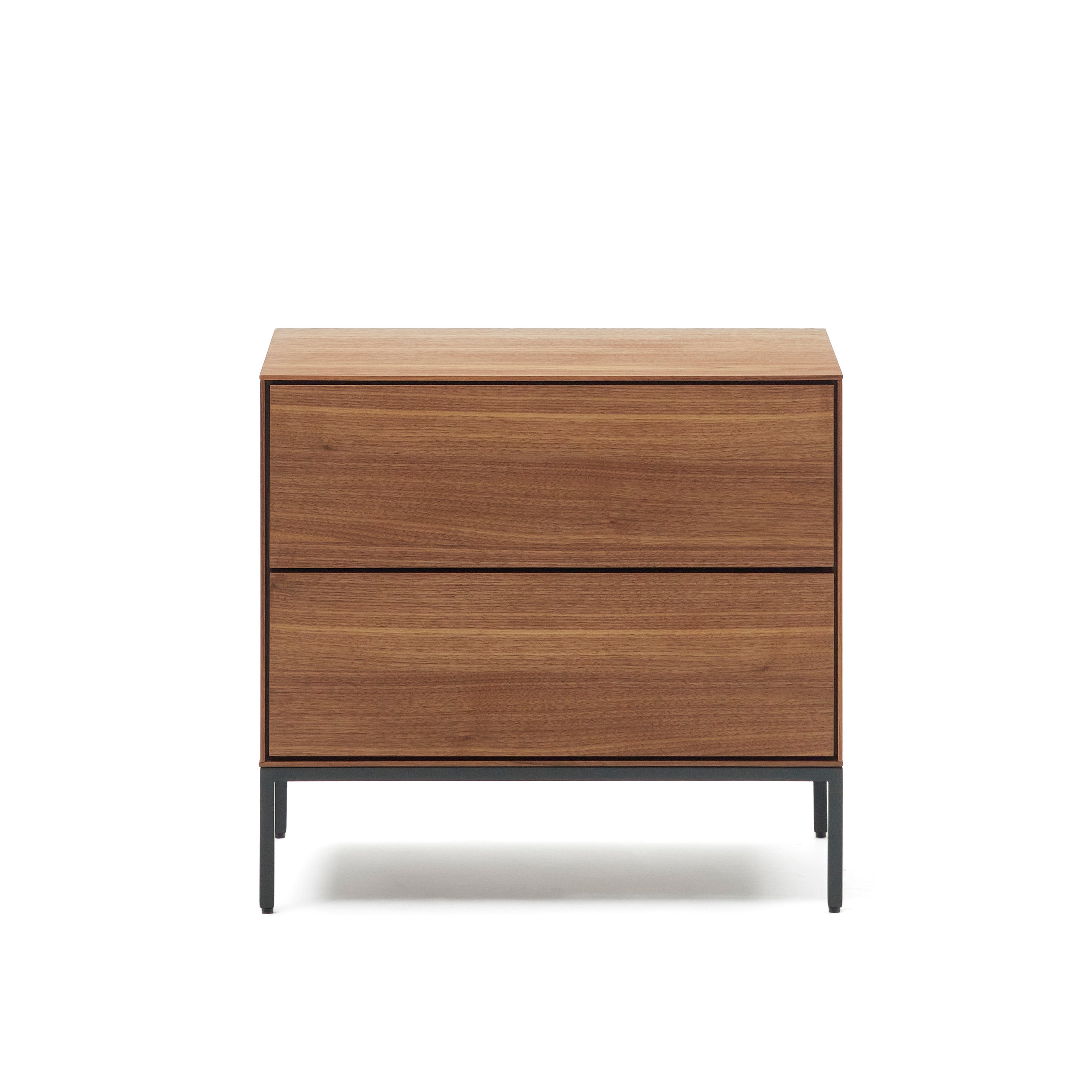 Vedrana bedside table, 2 walnut veneer drawers, and black steel legs, 60 x 55 cm - Product Image