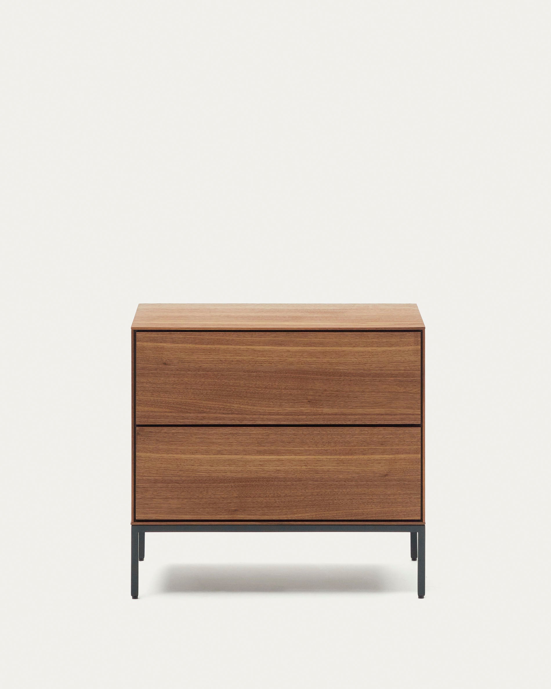 Vedrana bedside table, 2 walnut veneer drawers, and black steel legs, 60 x 55 cm - Product View