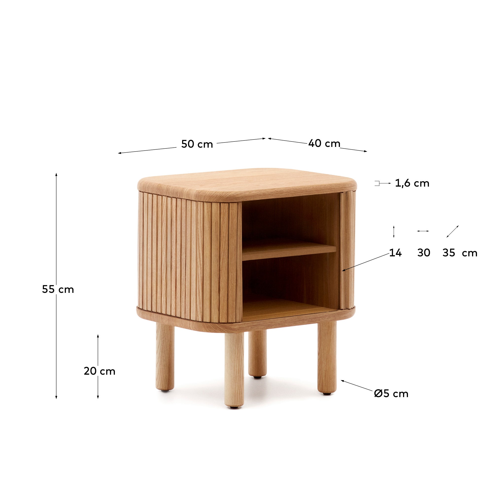 Mailen bedside table in ash veneer with a natural finish 50 x 55 cm - Measurements