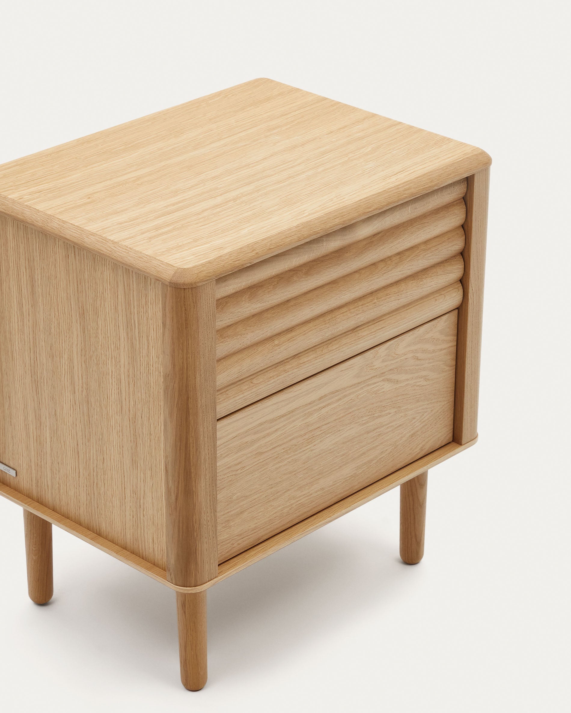 Lenon oak wood and veneer bedside table with 2 drawers, 50 x 55 cm FSC MIX Credit - Detail