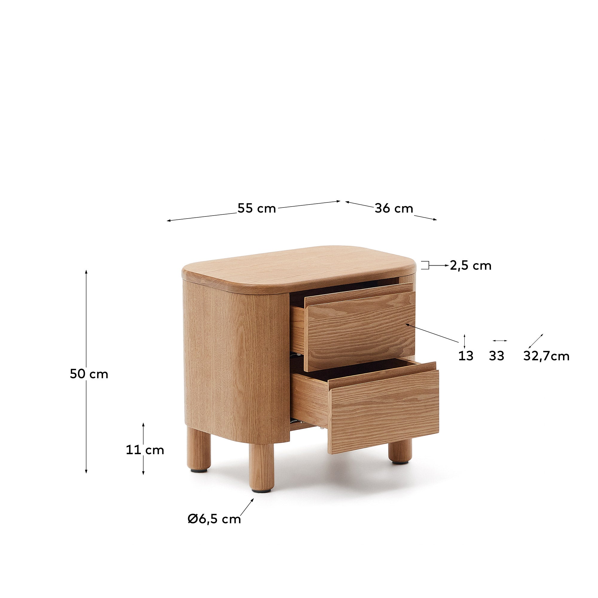 Salaya bedside table in ash plywood FSC Mix Credit, 55 cm x 50 cm - Measurements