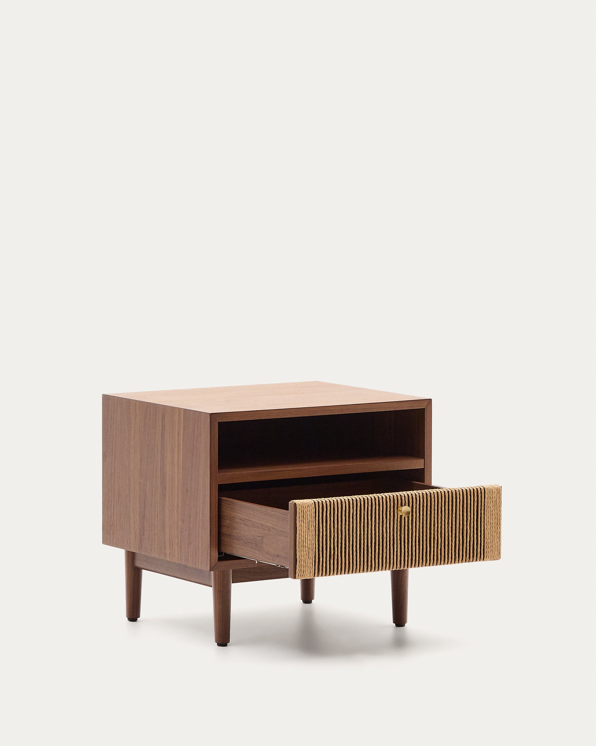 Elan bedside table in veneer and solid walnut with cord 51x45cm FSC Mix Credit - Product View
