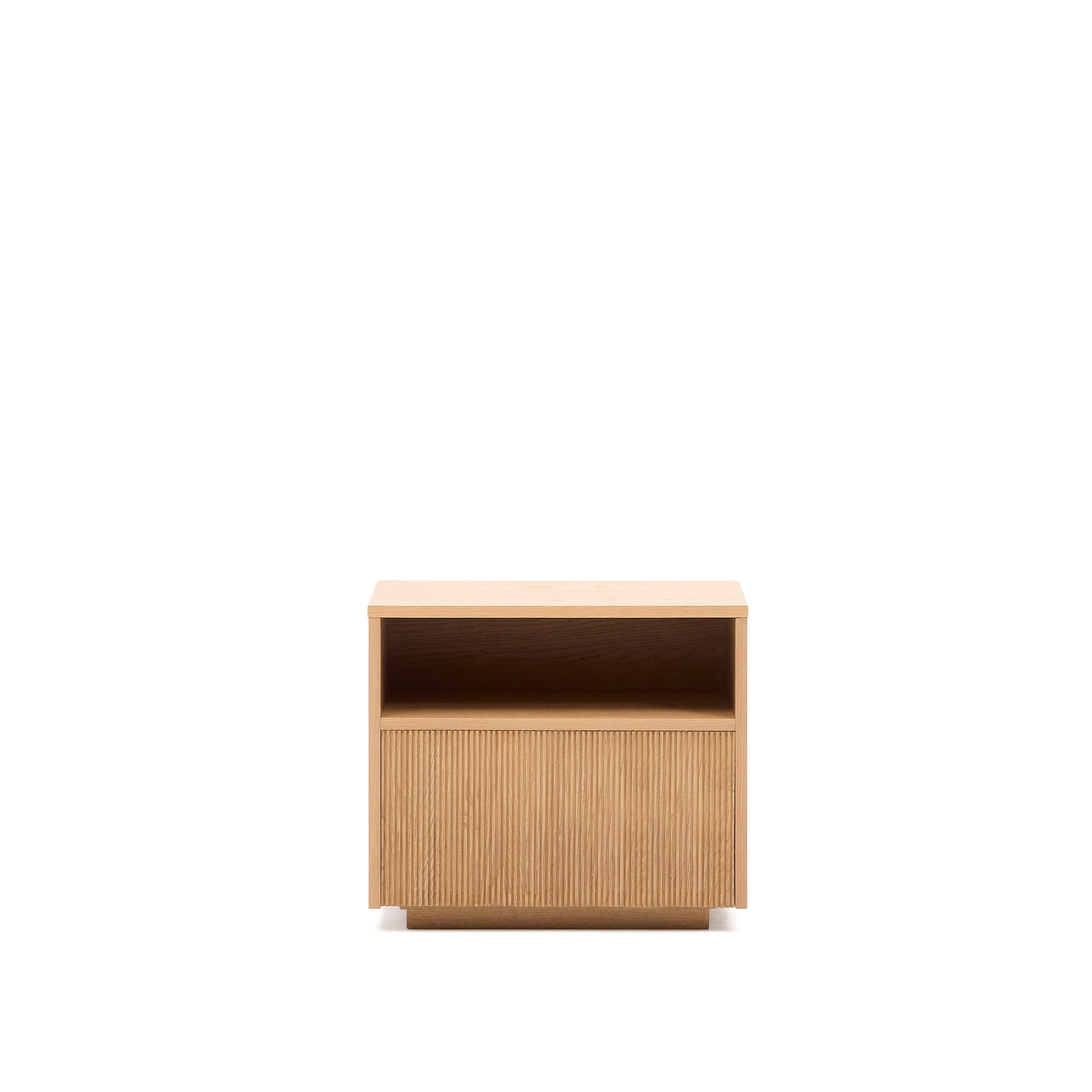 Helvine bedside table with 1 drawer, oak veneer and tempered glass, 60 x 52 cm FSC 100%