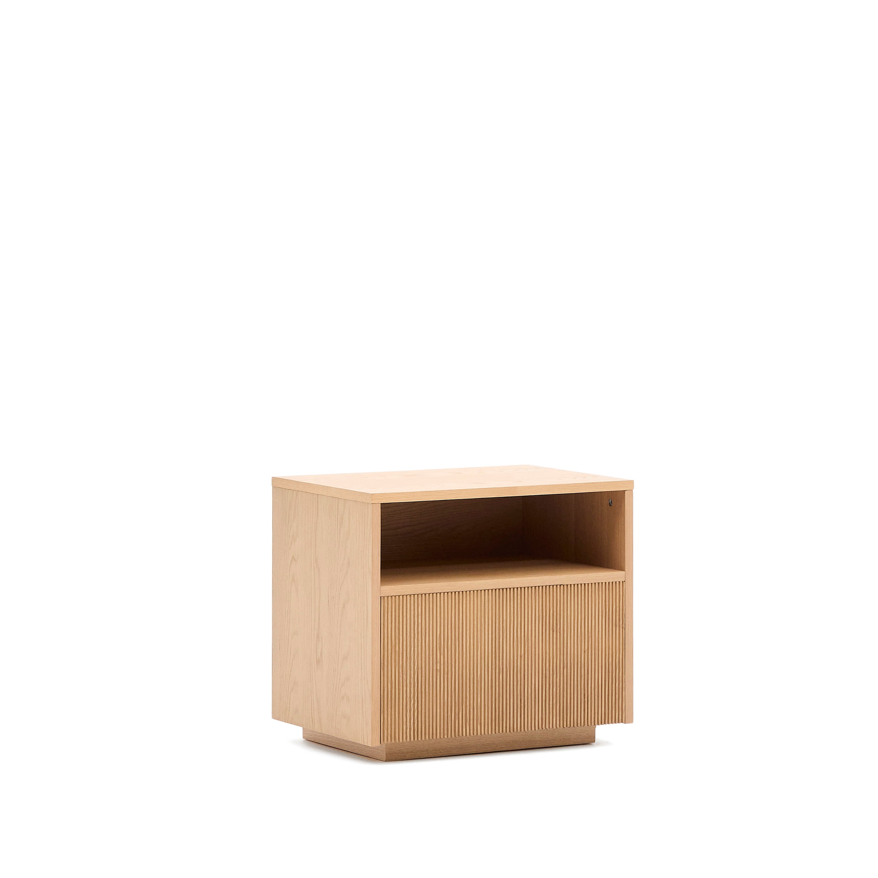 Helvine bedside table with 1 drawer, oak veneer and tempered glass, 60 x 52 cm FSC 100%