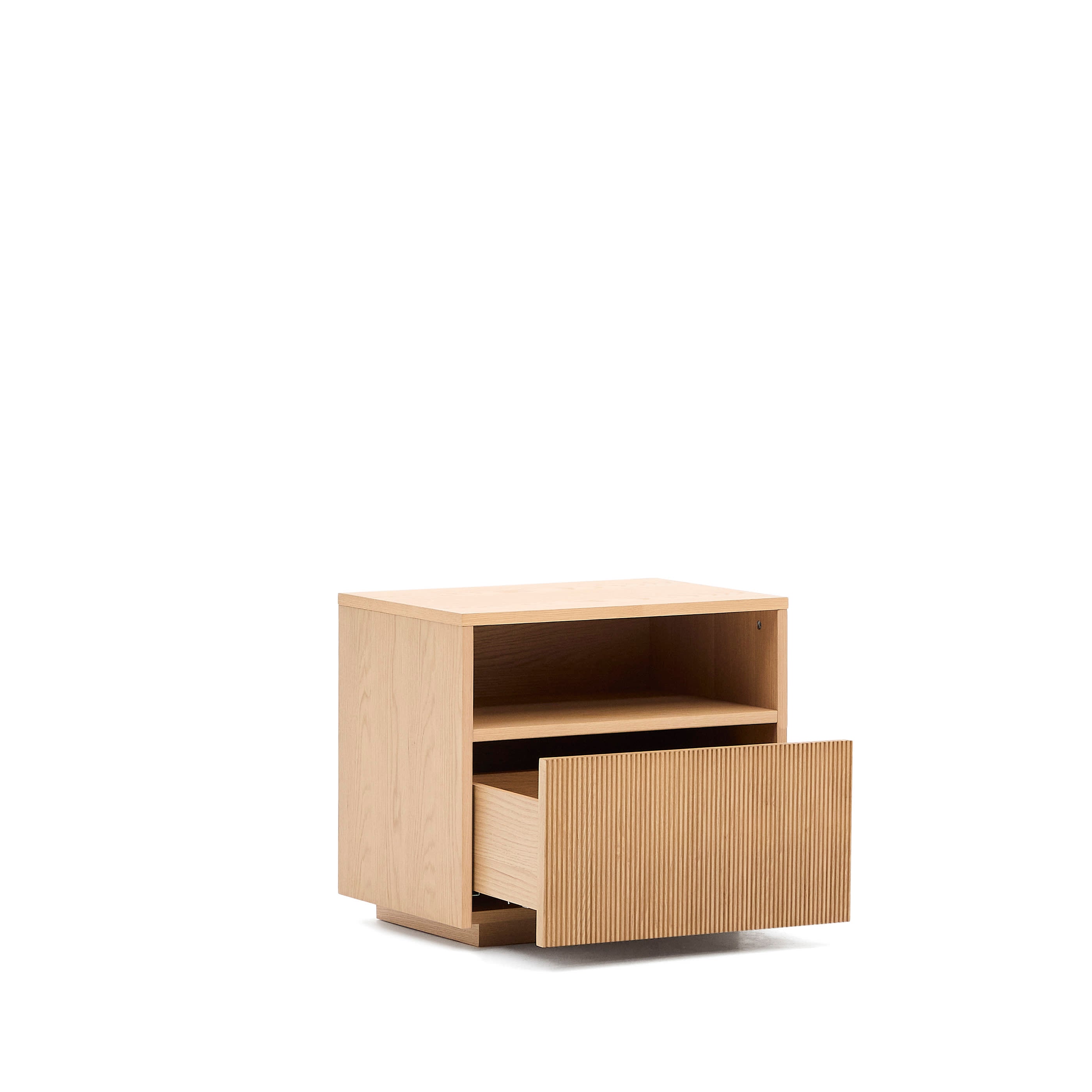 Helvine bedside table with 1 drawer, oak veneer and tempered glass, 60 x 52 cm FSC 100%