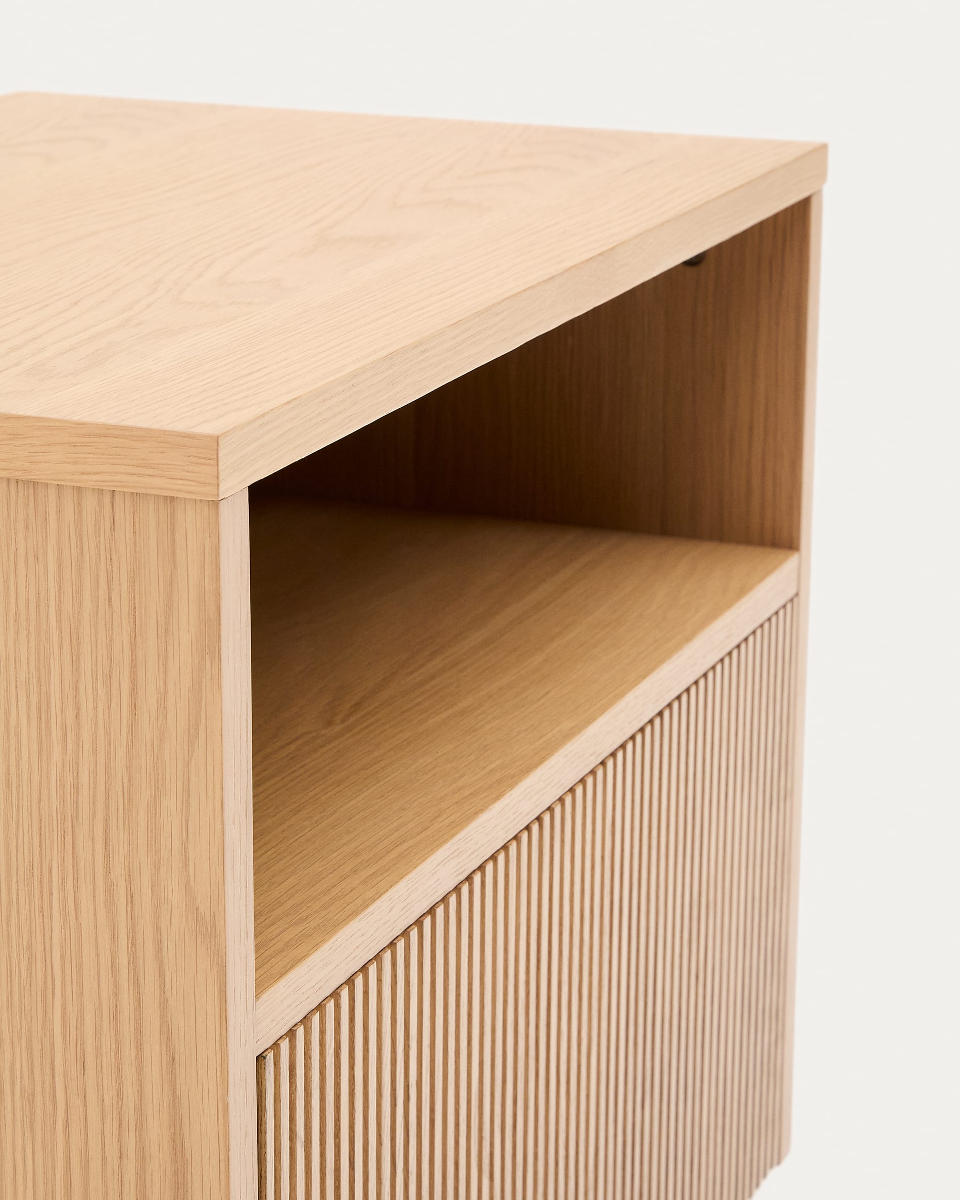 Helvine bedside table with 1 drawer, oak veneer and tempered glass, 60 x 52 cm FSC 100%