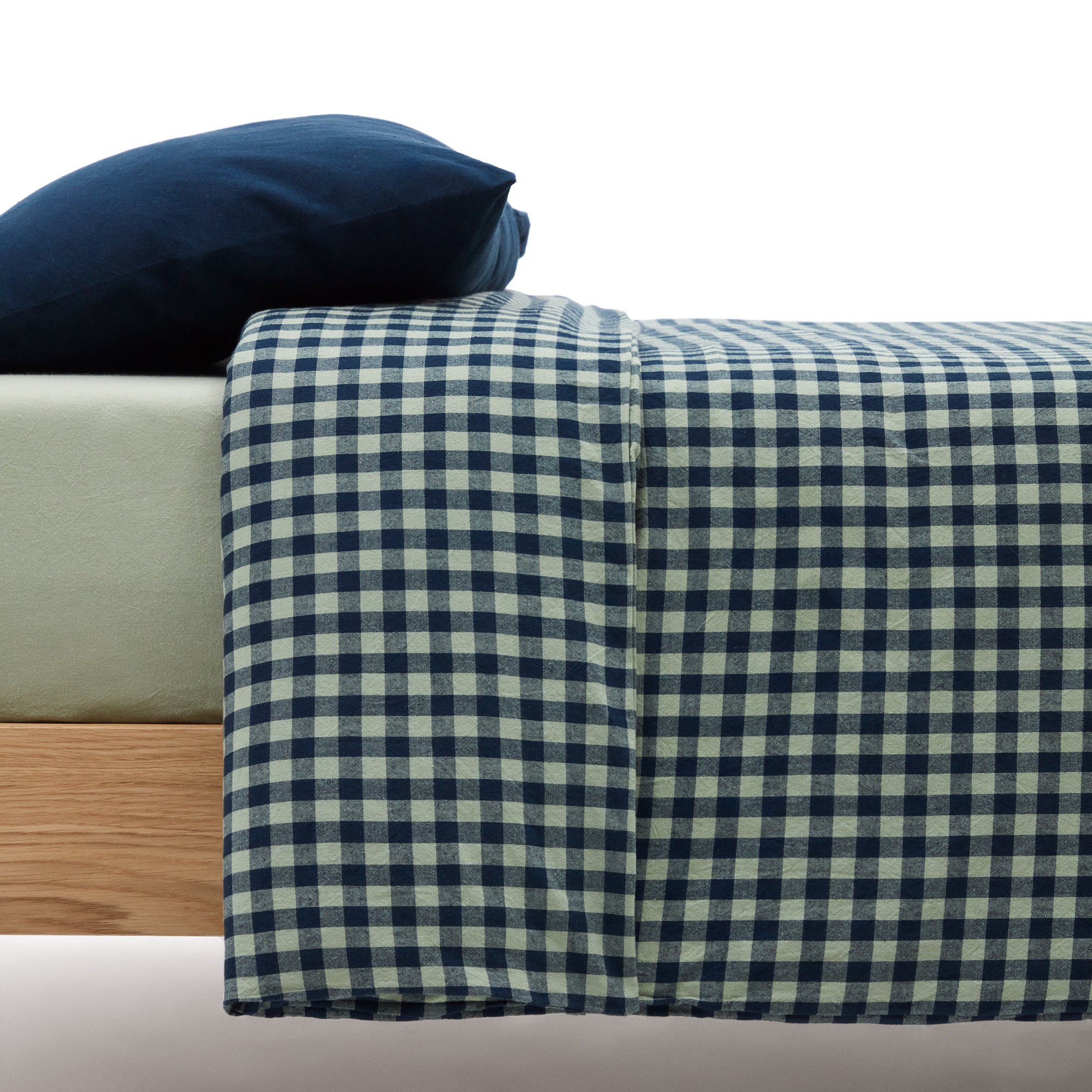 Set Yanil duvet cover, bottom and pillowcase 100% cotton green and blue squares 60x120cm - Product Image
