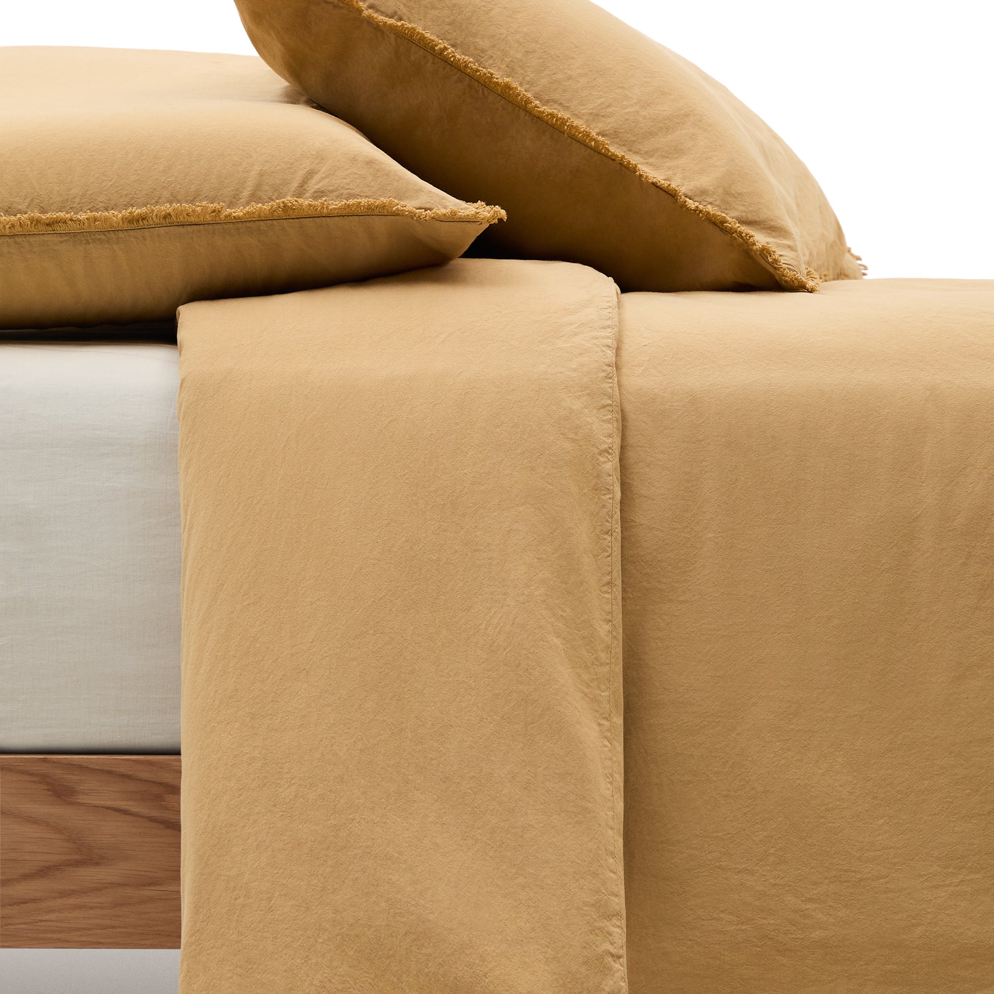 Sifinia mustard duvet and pillow cover set, 100% cotton percale fringes, 90 cm bed - Product Image