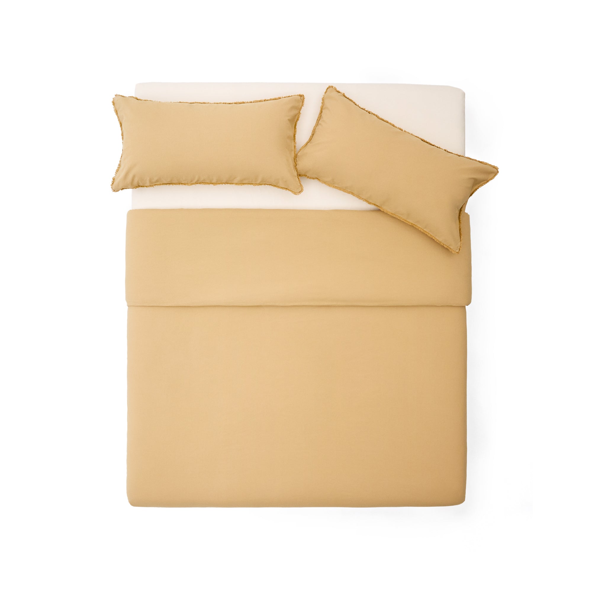 Sifinia mustard duvet and pillow cover set, 100% cotton percale fringes, 90 cm bed - Product Image