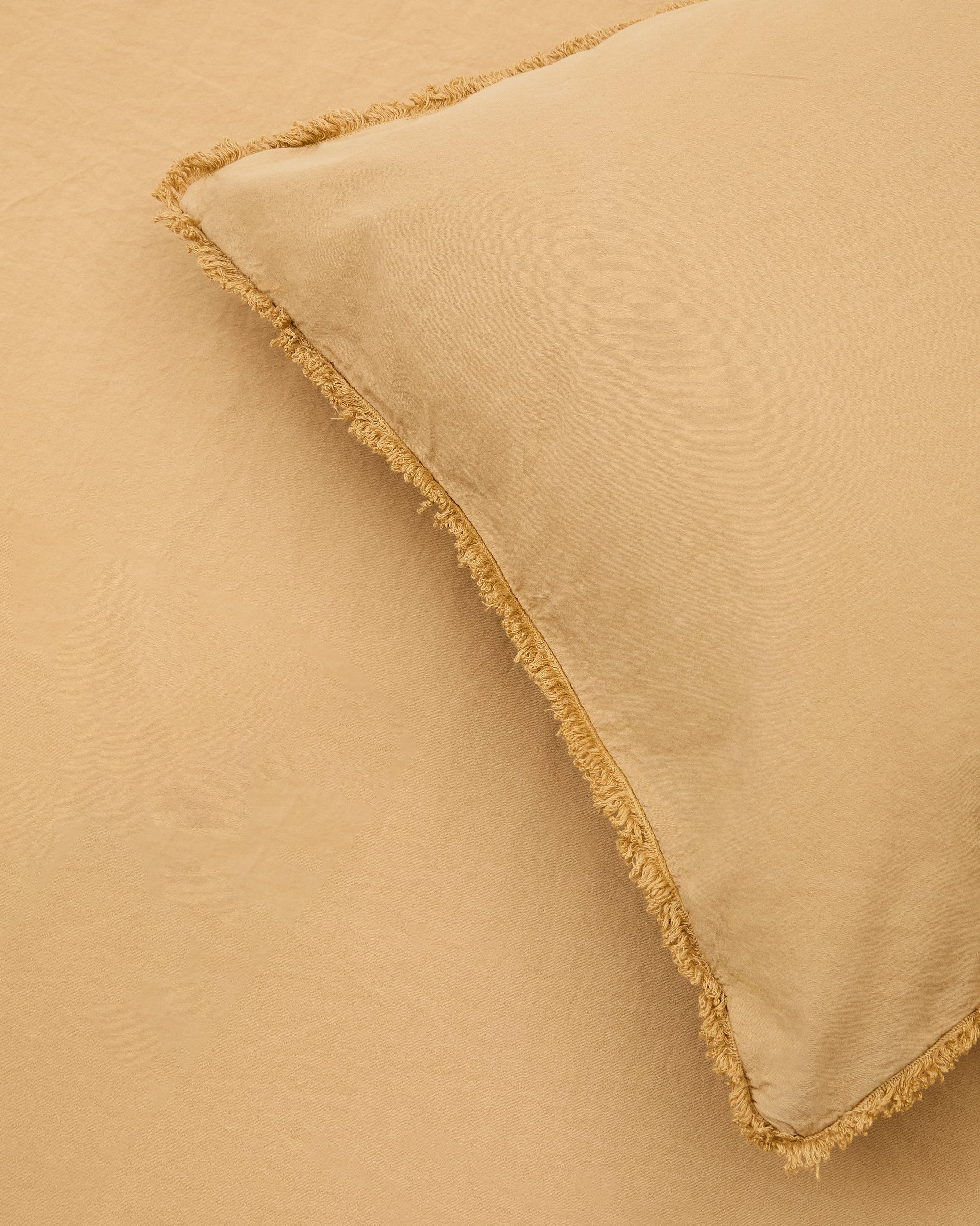 Sifinia mustard bedspread and pillowcase set, 100% cotton with percale fringes, for a 90 cm bed