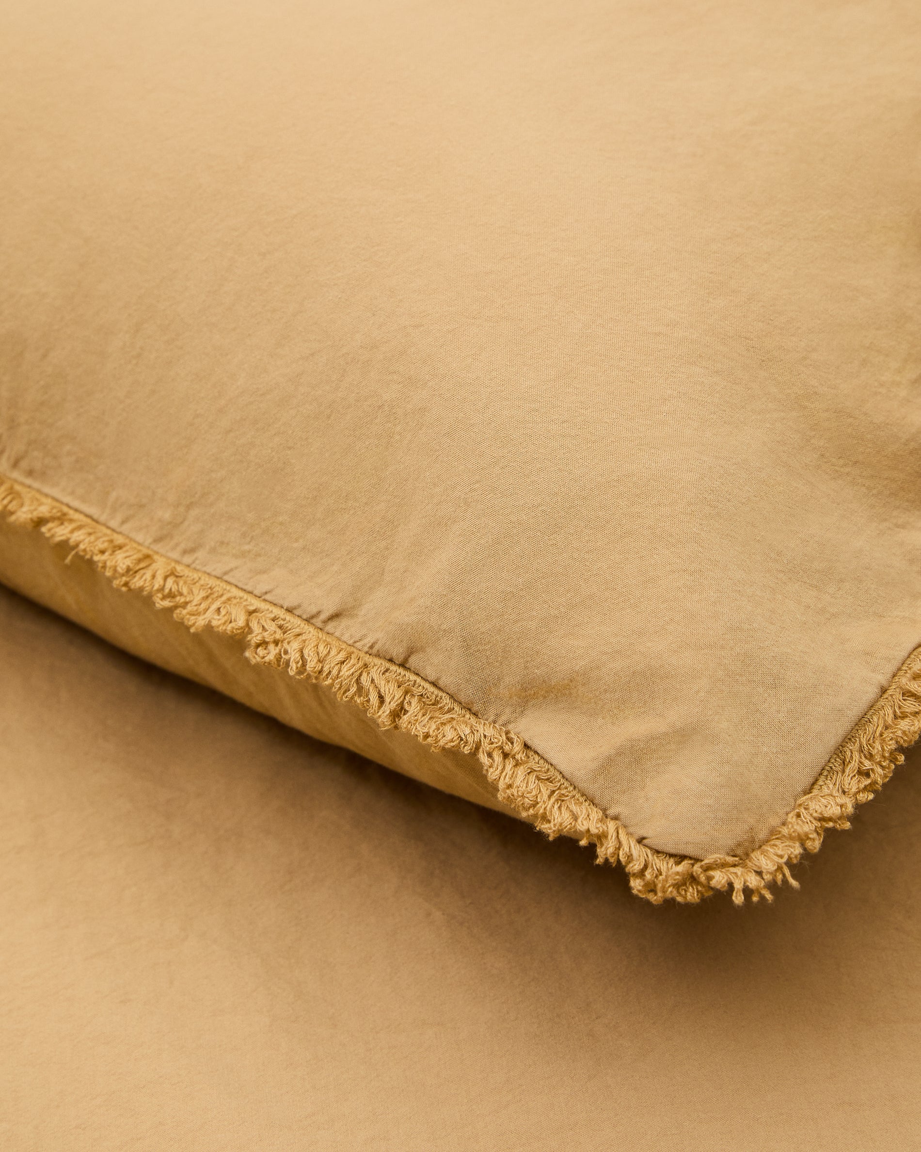 Sifinia mustard bedspread and pillowcase set, 100% cotton with percale fringes, for a 90 cm bed