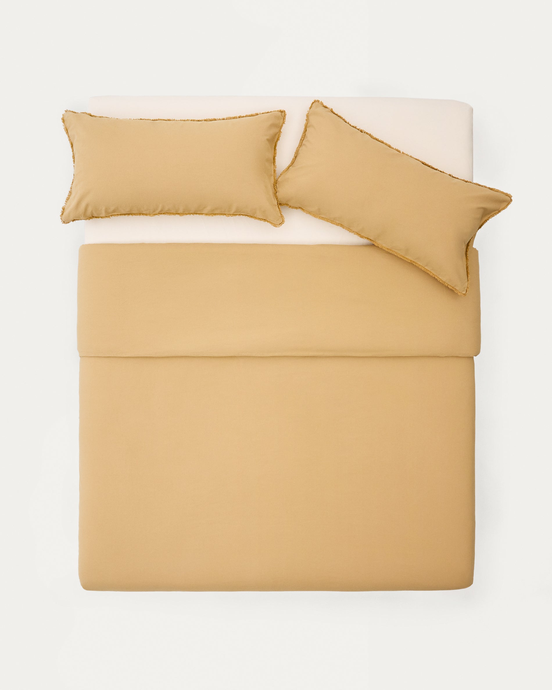 Sifinia mustard duvet and pillow cover set, 100% cotton percale fringes, 90 cm bed - Product View