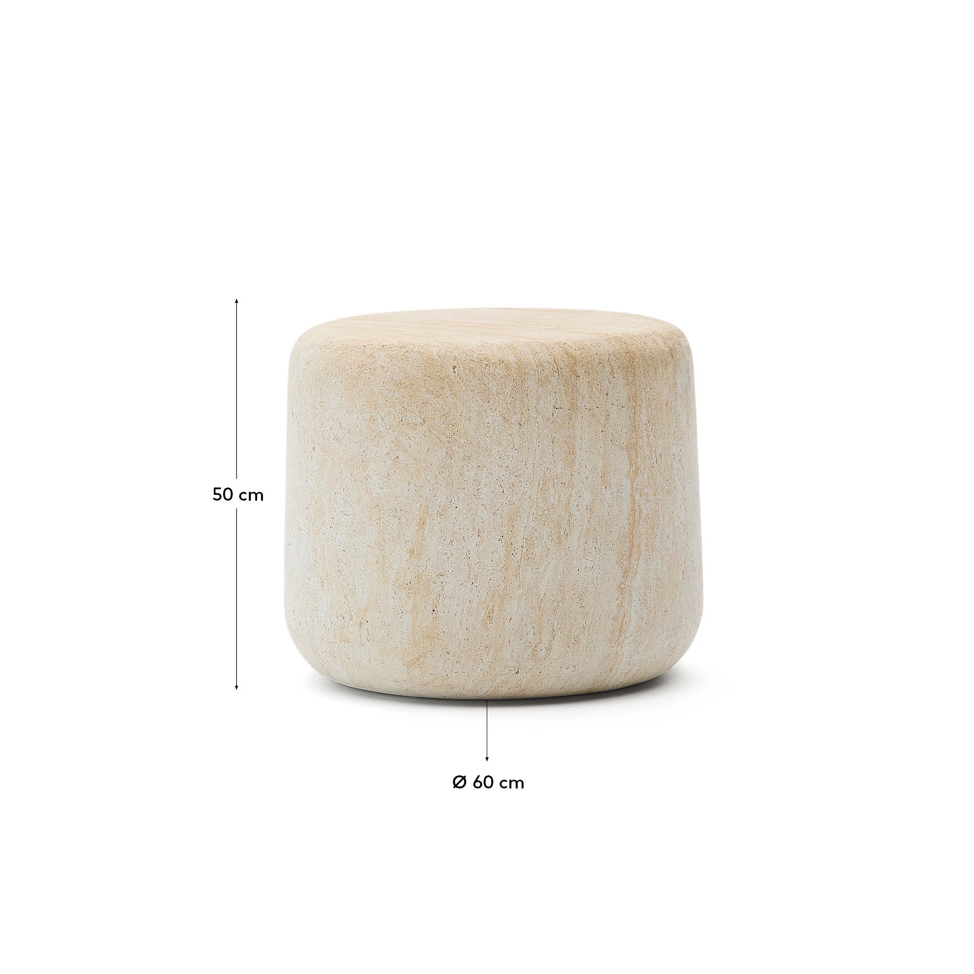 Drasi cement side table with travertine-effect finish Ø60cm - Measurements