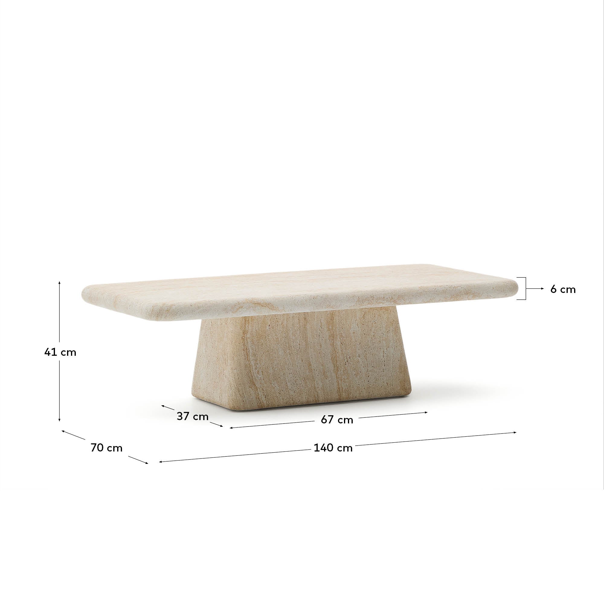 Drasi coffee table in cement with travertine-effect finish 140 x 70cm - Measurements