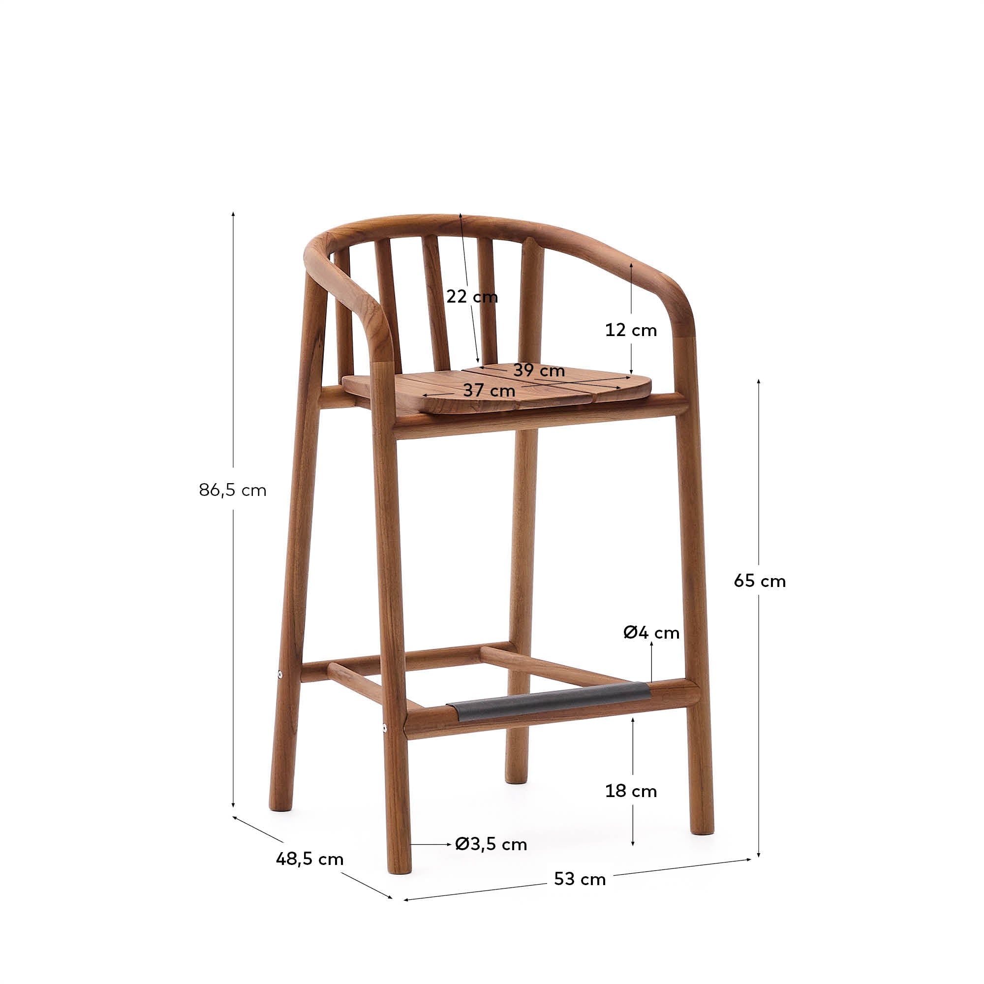 Turqueta outdoor stool made of FSC 100% solid teak wood, height 65cm - Measurements