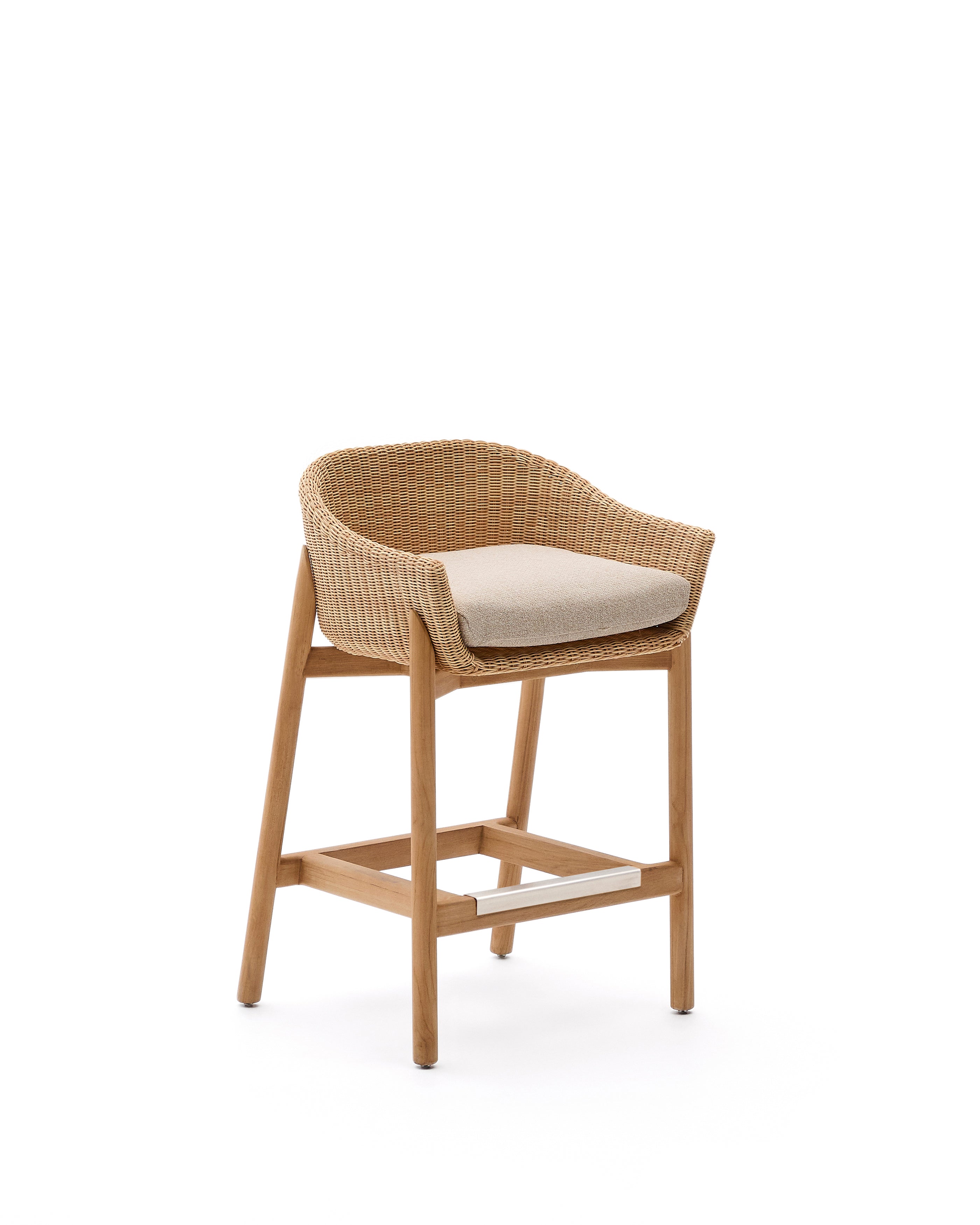 Galea stool in FSC 100% solid teak wood and synthetic rattan 75cm - Product Image