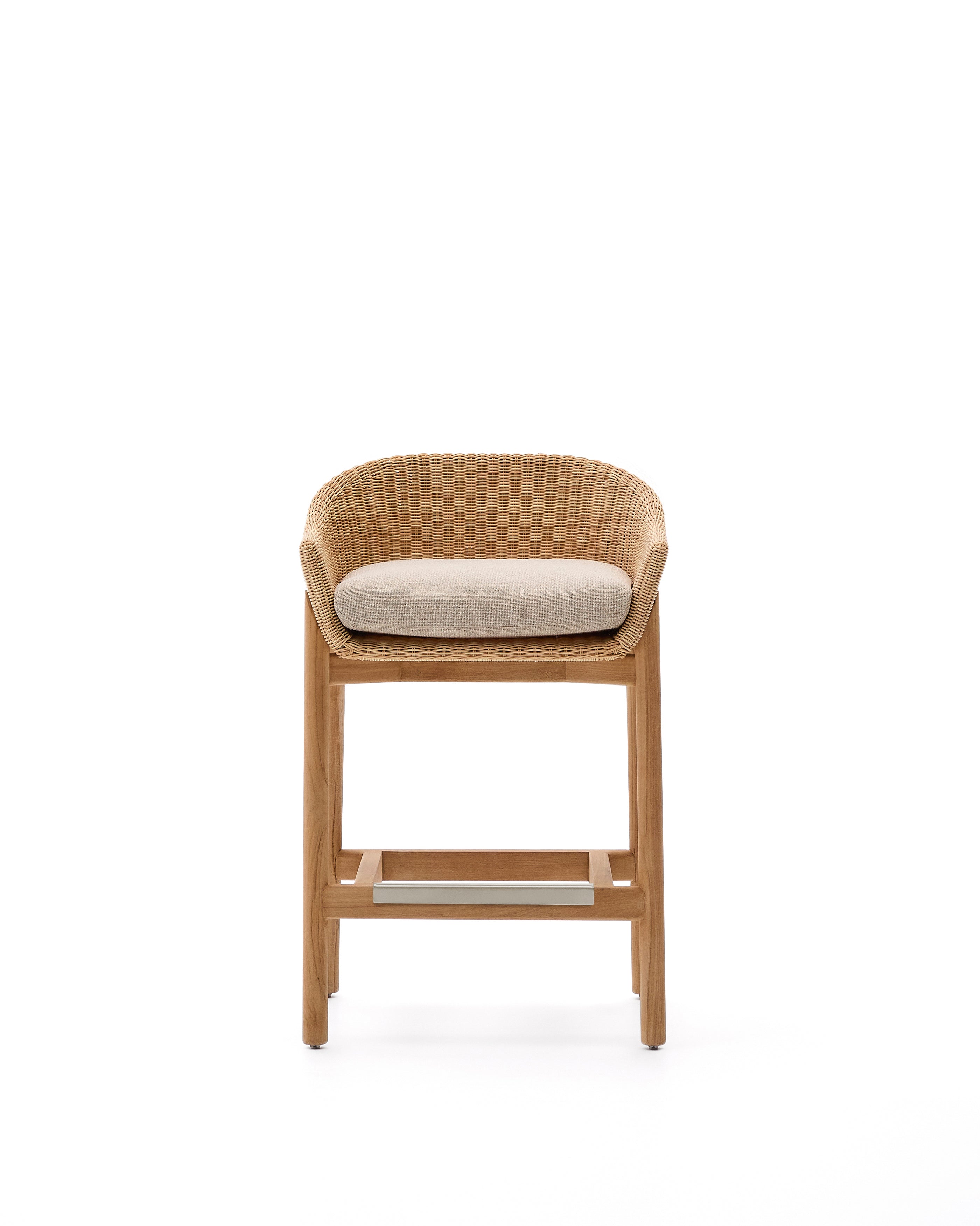 Galea stool in FSC 100% solid teak wood and synthetic rattan 75cm - Product Image
