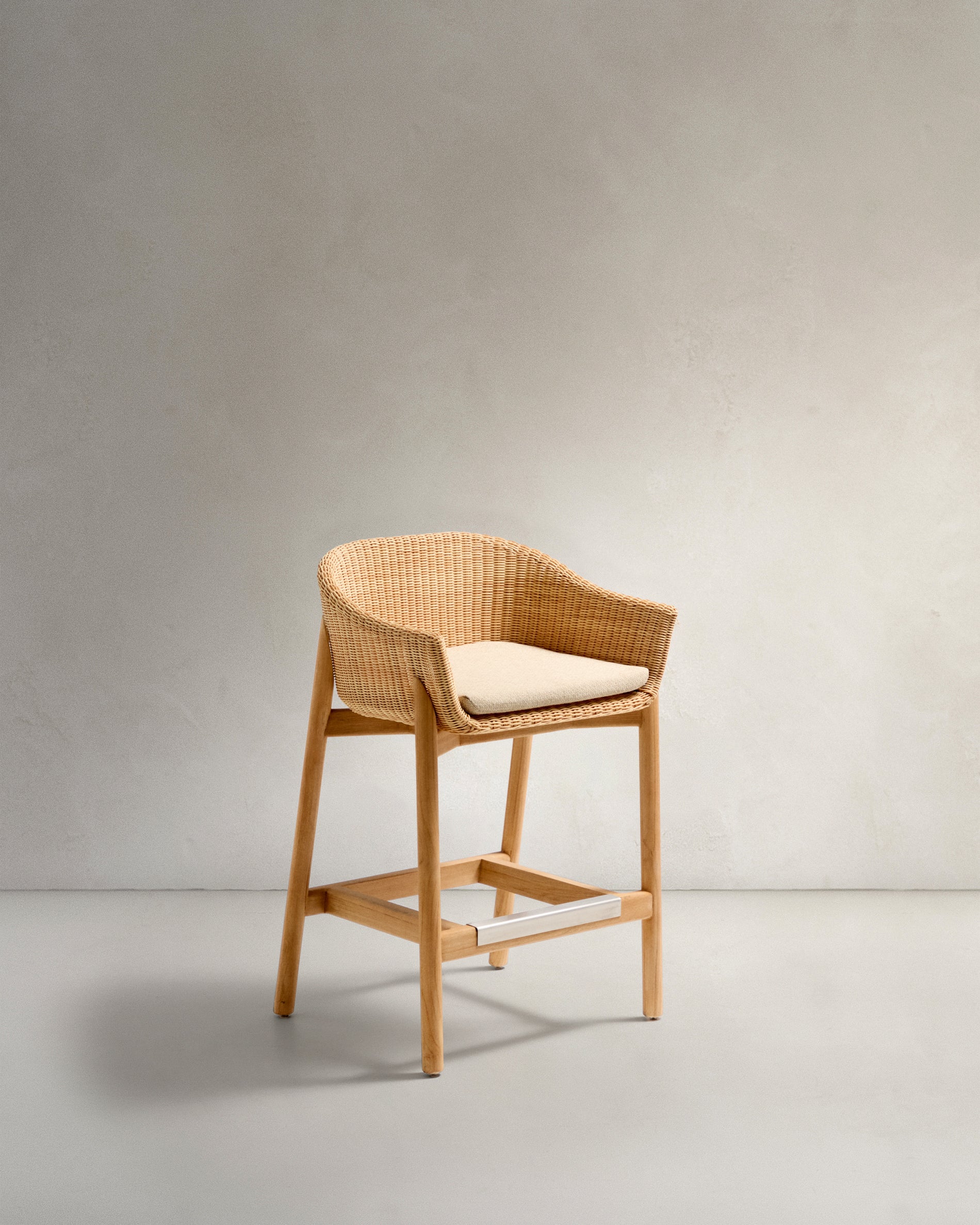 Galea stool in FSC 100% solid teak wood and synthetic rattan 75cm - Product View