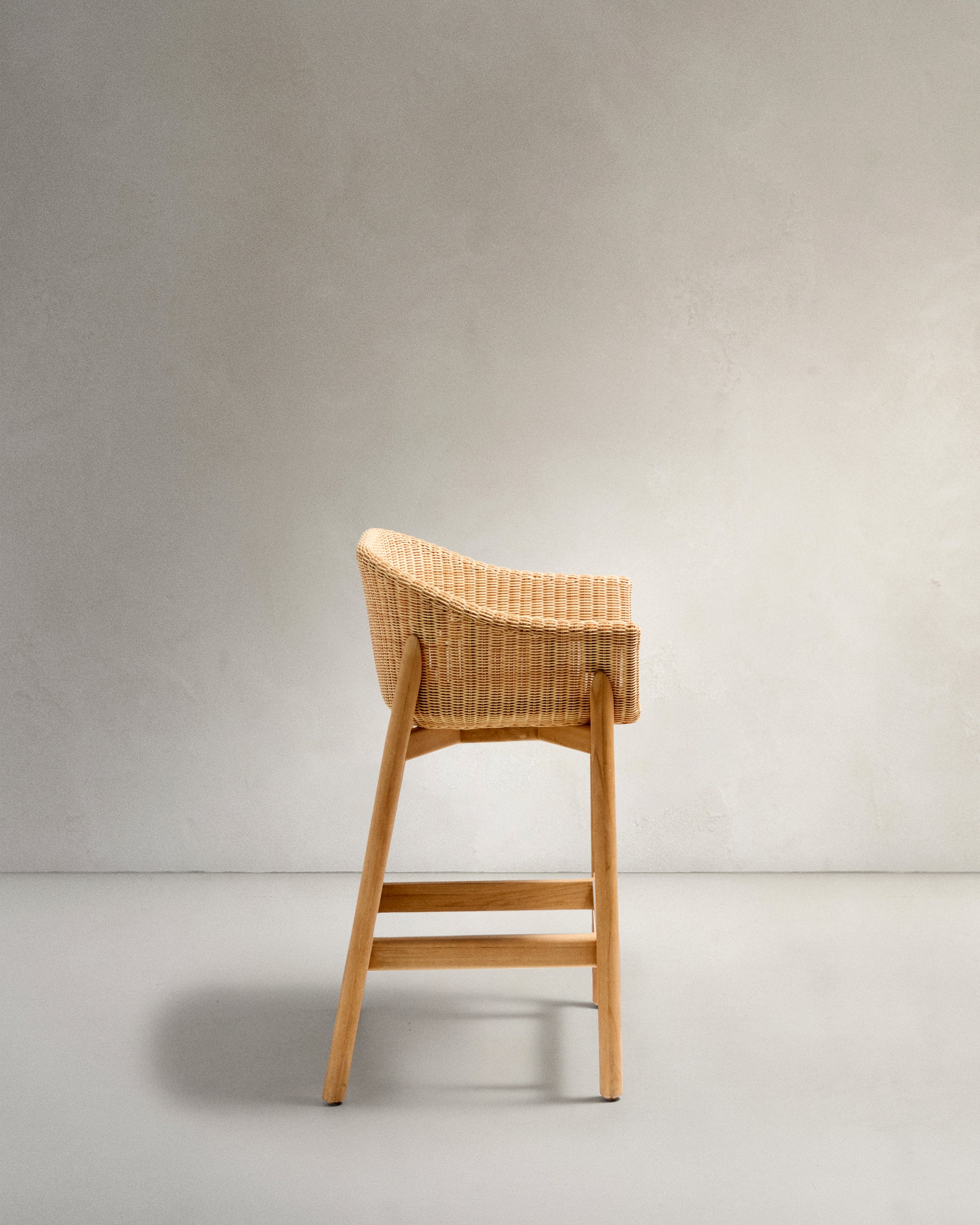 Galea stool in FSC 100% solid teak wood and synthetic rattan 75cm - Product View