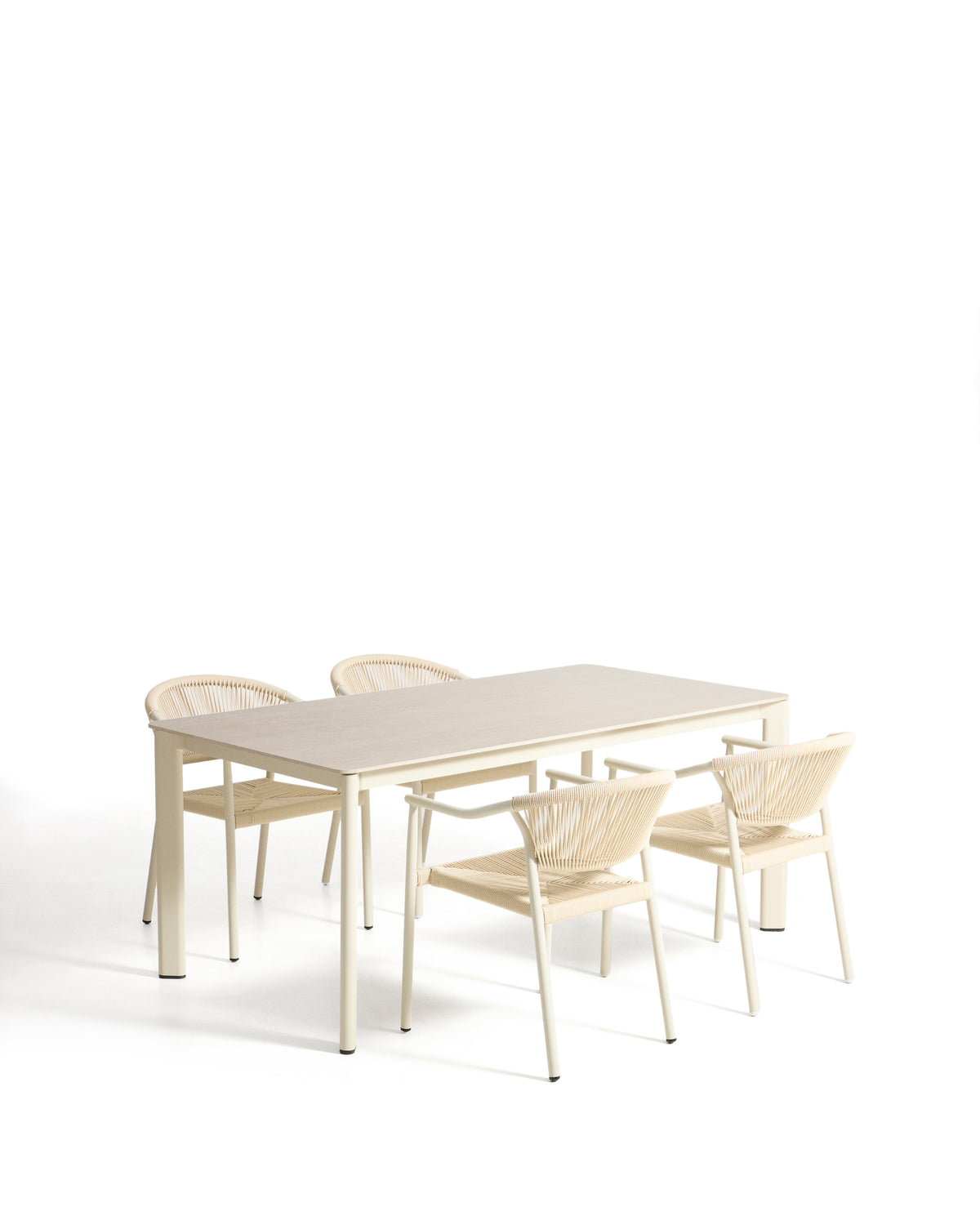 Anafi table set in sintered stone and ecru aluminium with 4 Livadia chairs in ecru aluminium 180 x 90cm - Product Image