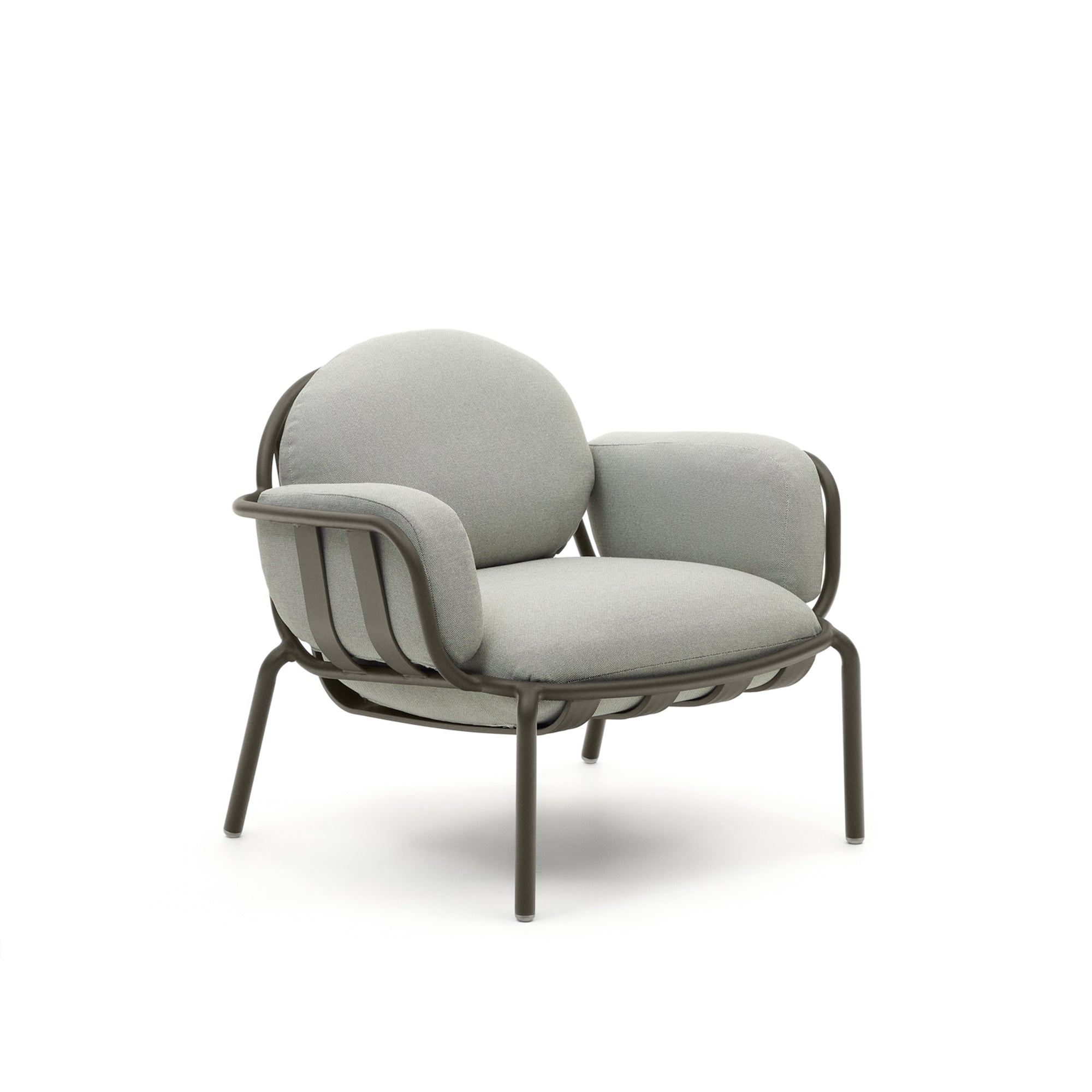 Joncols outdoor armchair with grey upholstery and aluminium with green painted finish - Product Image