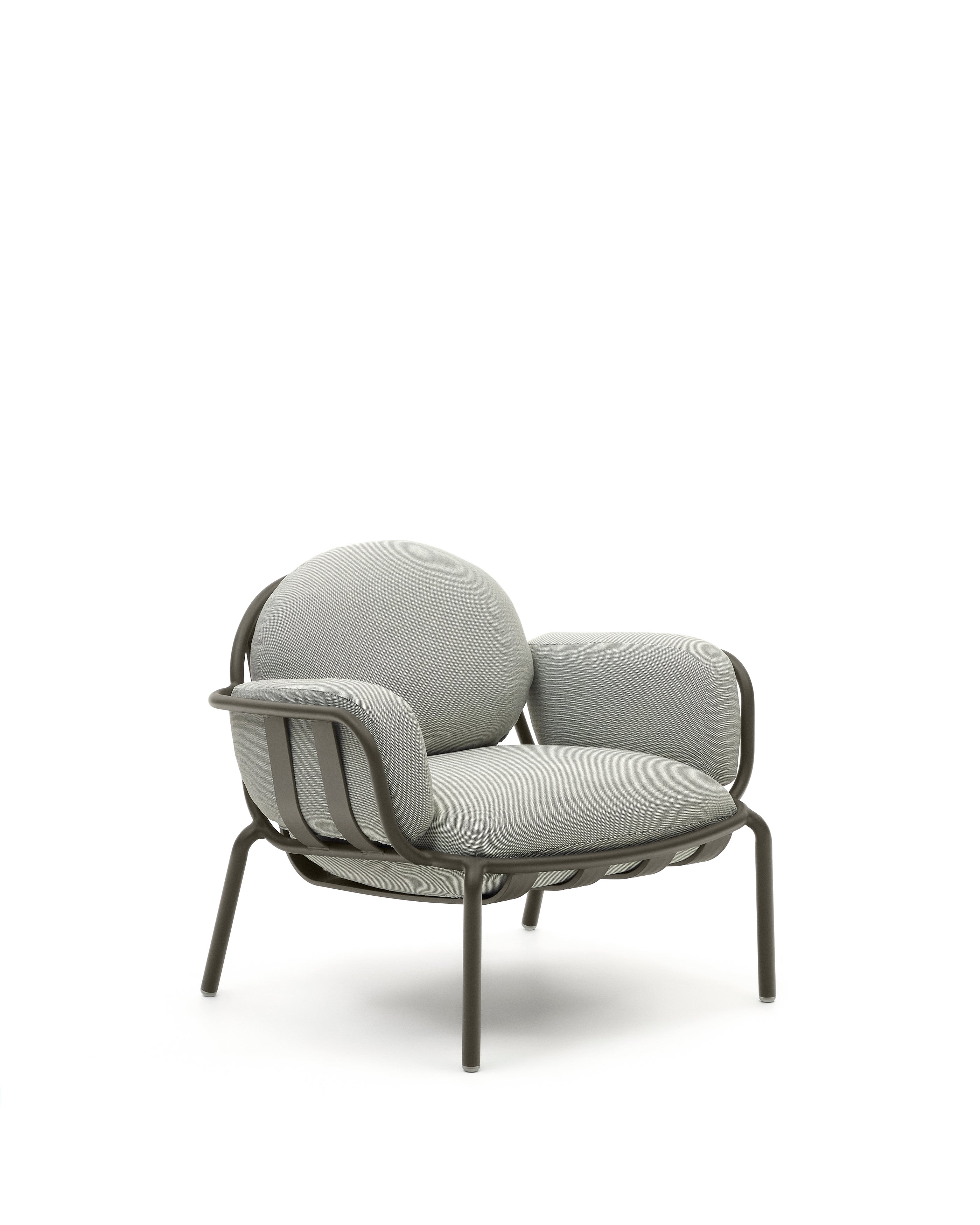 Joncols outdoor armchair with grey upholstery and aluminium with green painted finish - Product Image