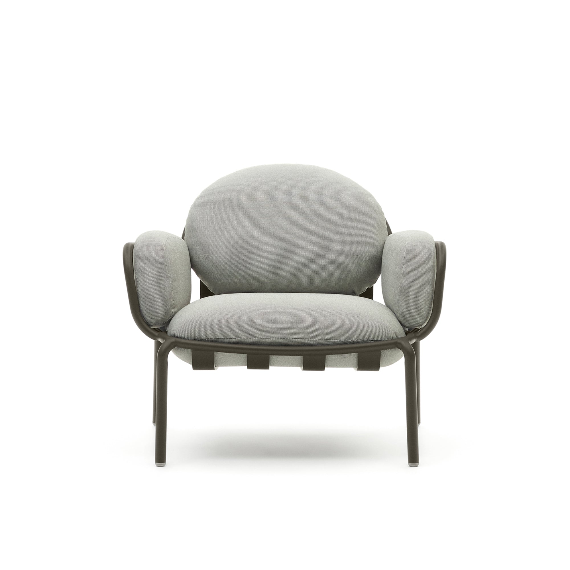 Joncols outdoor armchair with grey upholstery and aluminium with green painted finish - Product Image