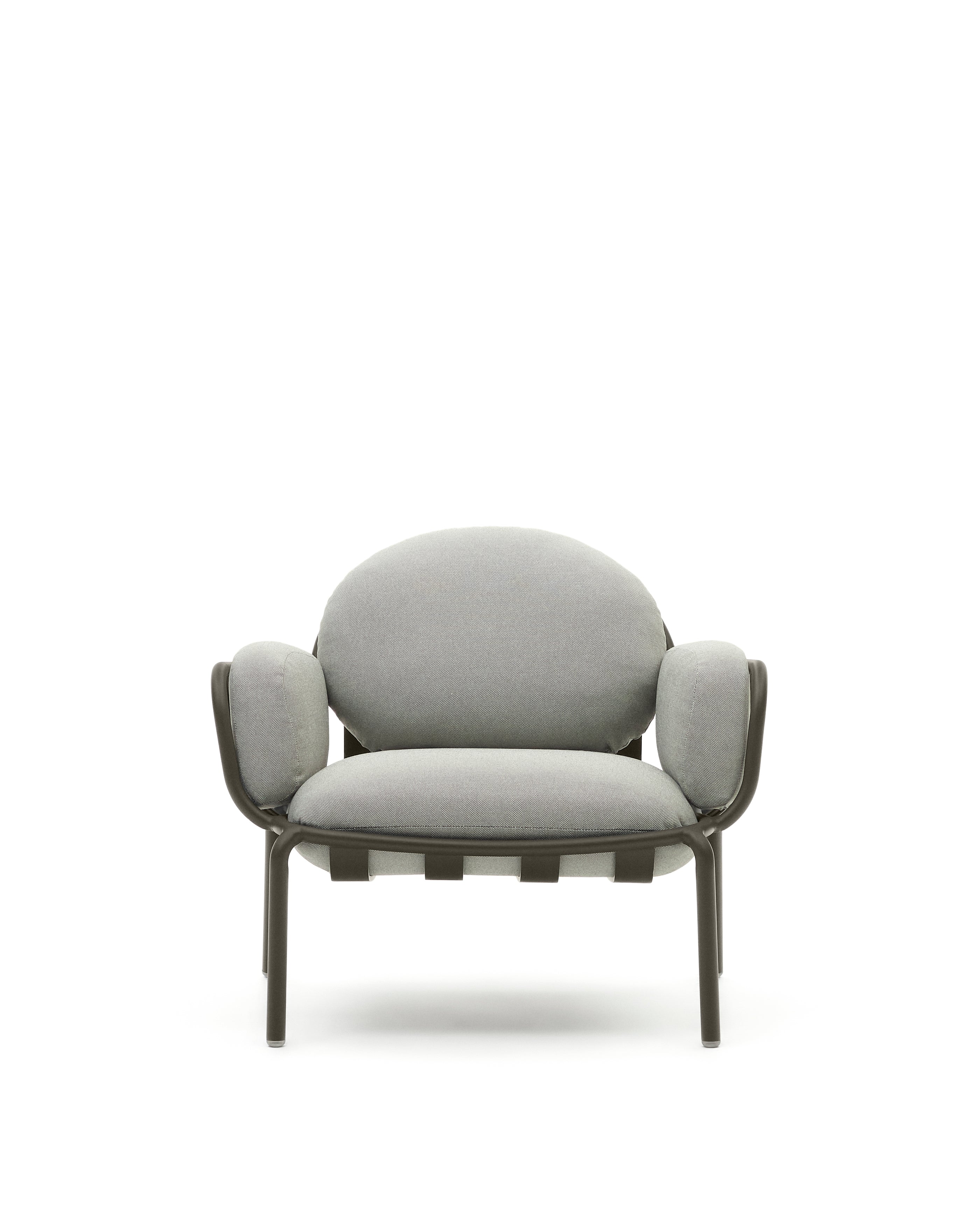 Joncols outdoor armchair with grey upholstery and aluminium with green painted finish - Product Image