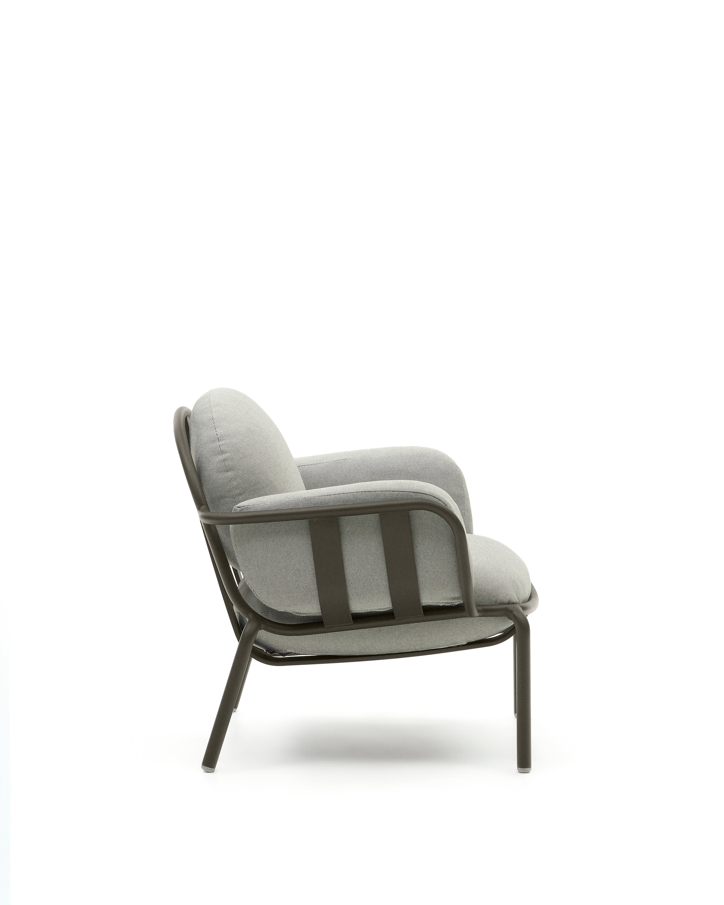 Joncols outdoor armchair with grey upholstery and aluminium with green painted finish - Product Image