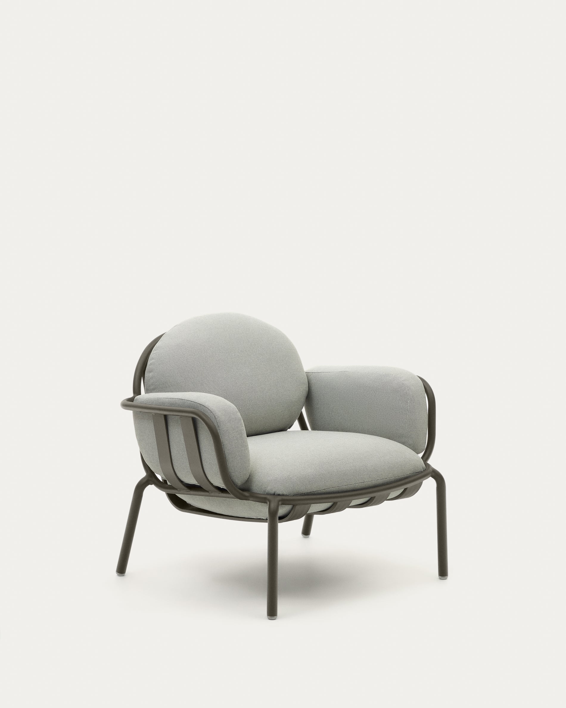 Joncols outdoor armchair with grey upholstery and aluminium with green painted finish - Product View
