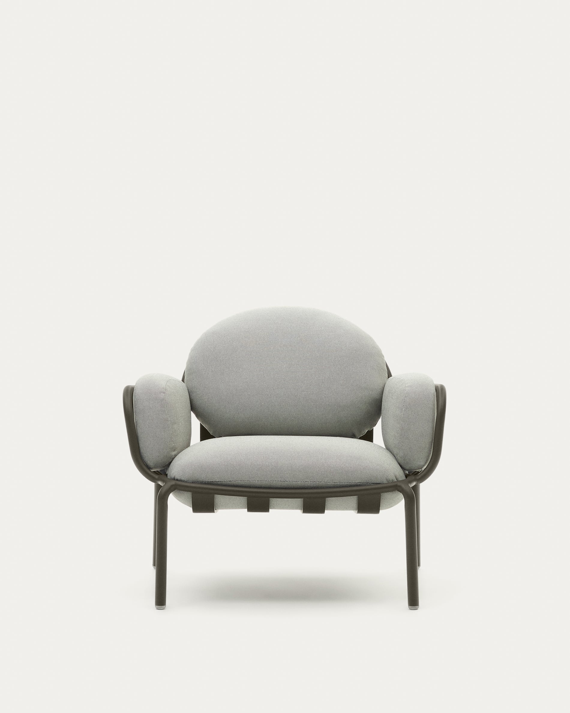 Joncols outdoor armchair with grey upholstery and aluminium with green painted finish - Product View