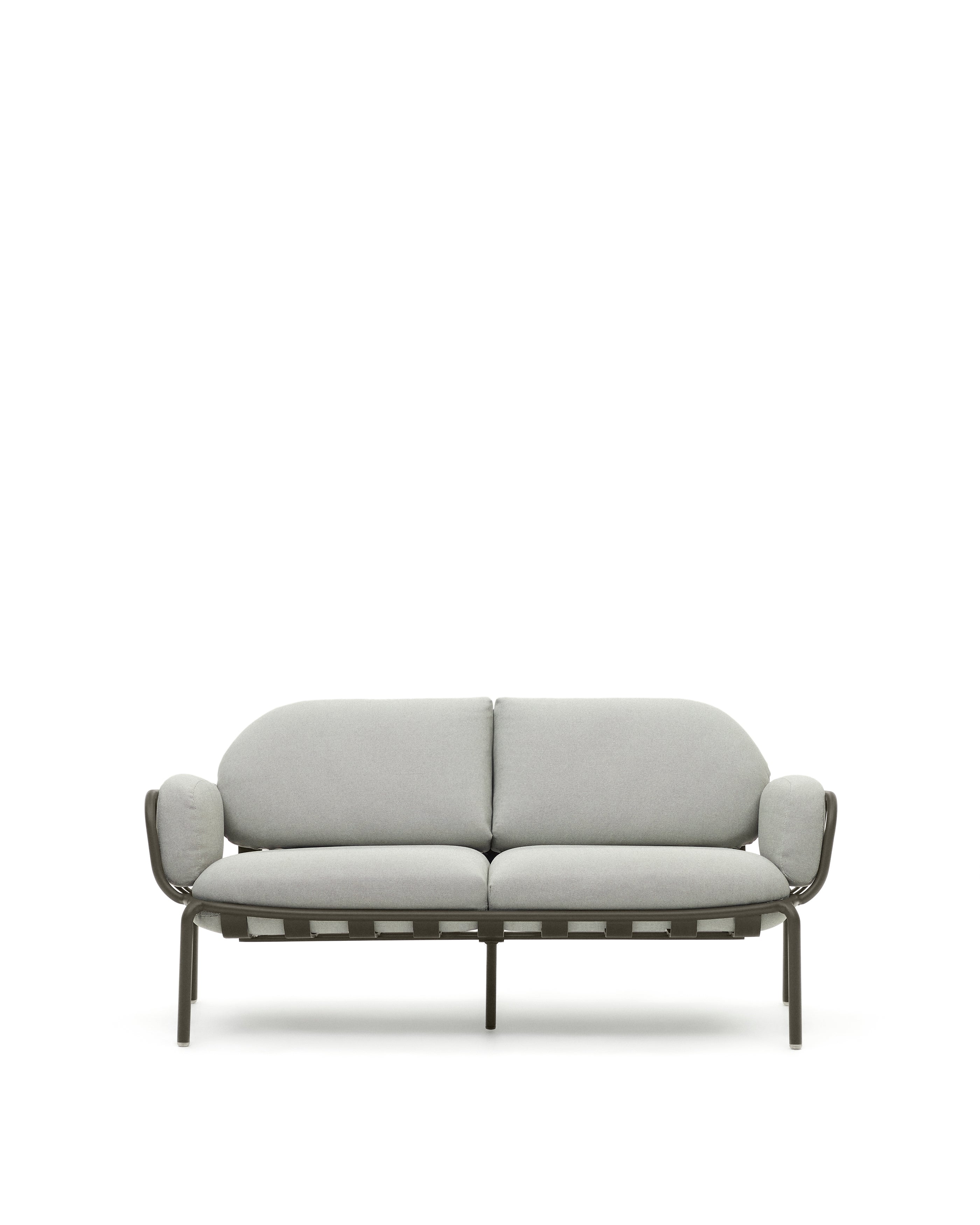 Joncols outdoor 2-seater sofa with grey upholstery and aluminium with green painted finish 164cm - Product Image