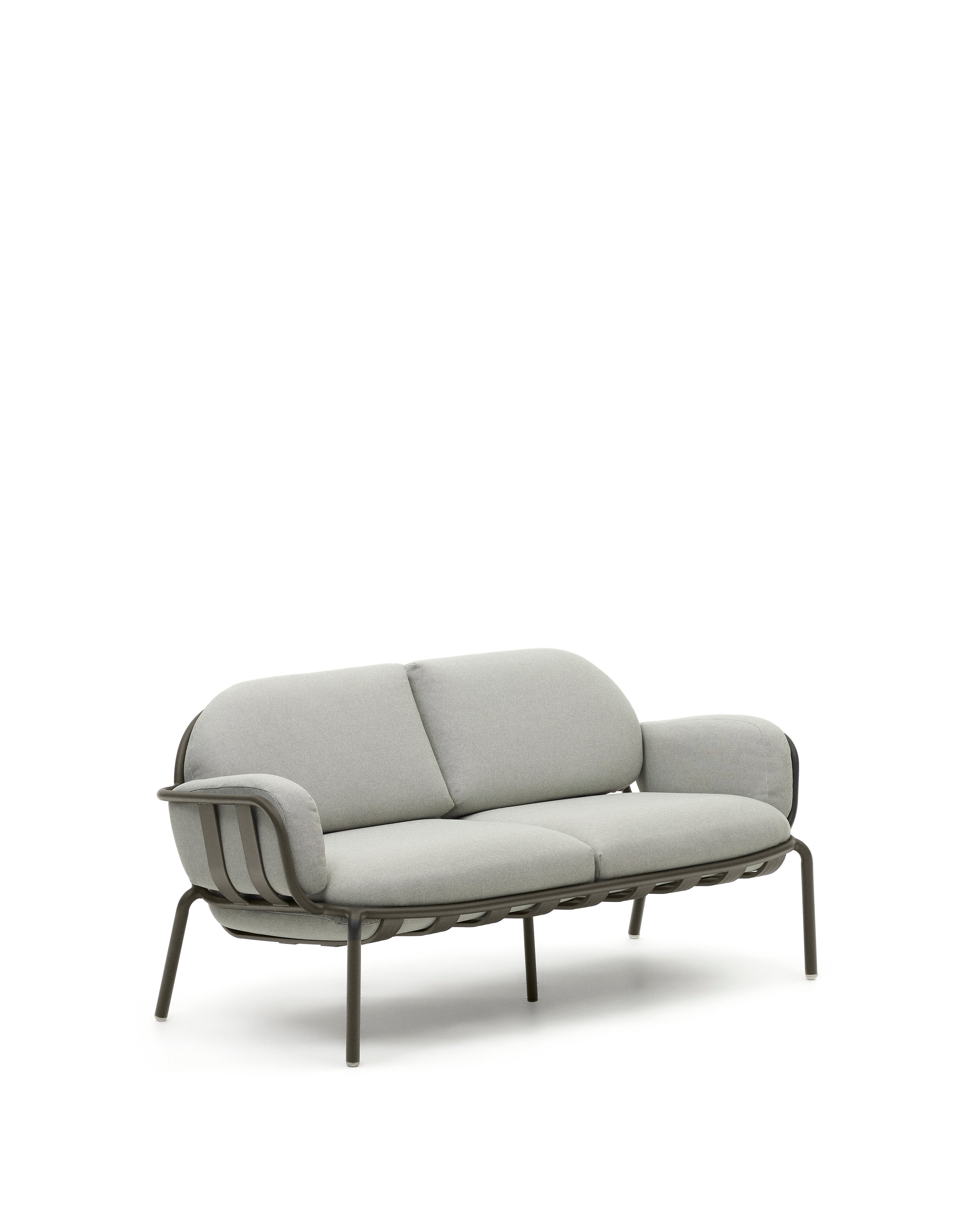 Joncols outdoor 2-seater sofa with grey upholstery and aluminium with green painted finish 164cm - Product Image