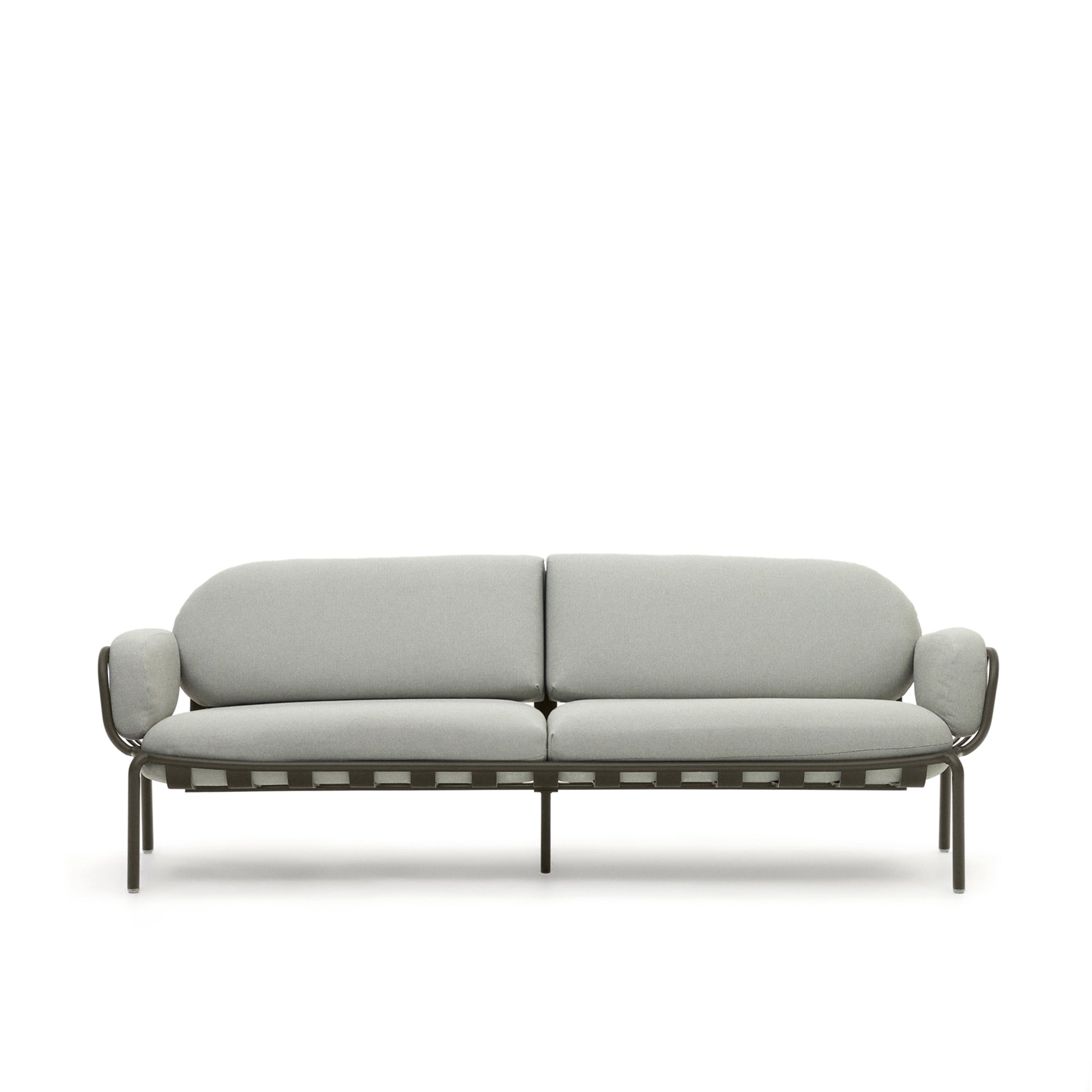 Joncols outdoor 3-seater sofa with grey upholstery and aluminium with green painted finish 225cm - Product Image