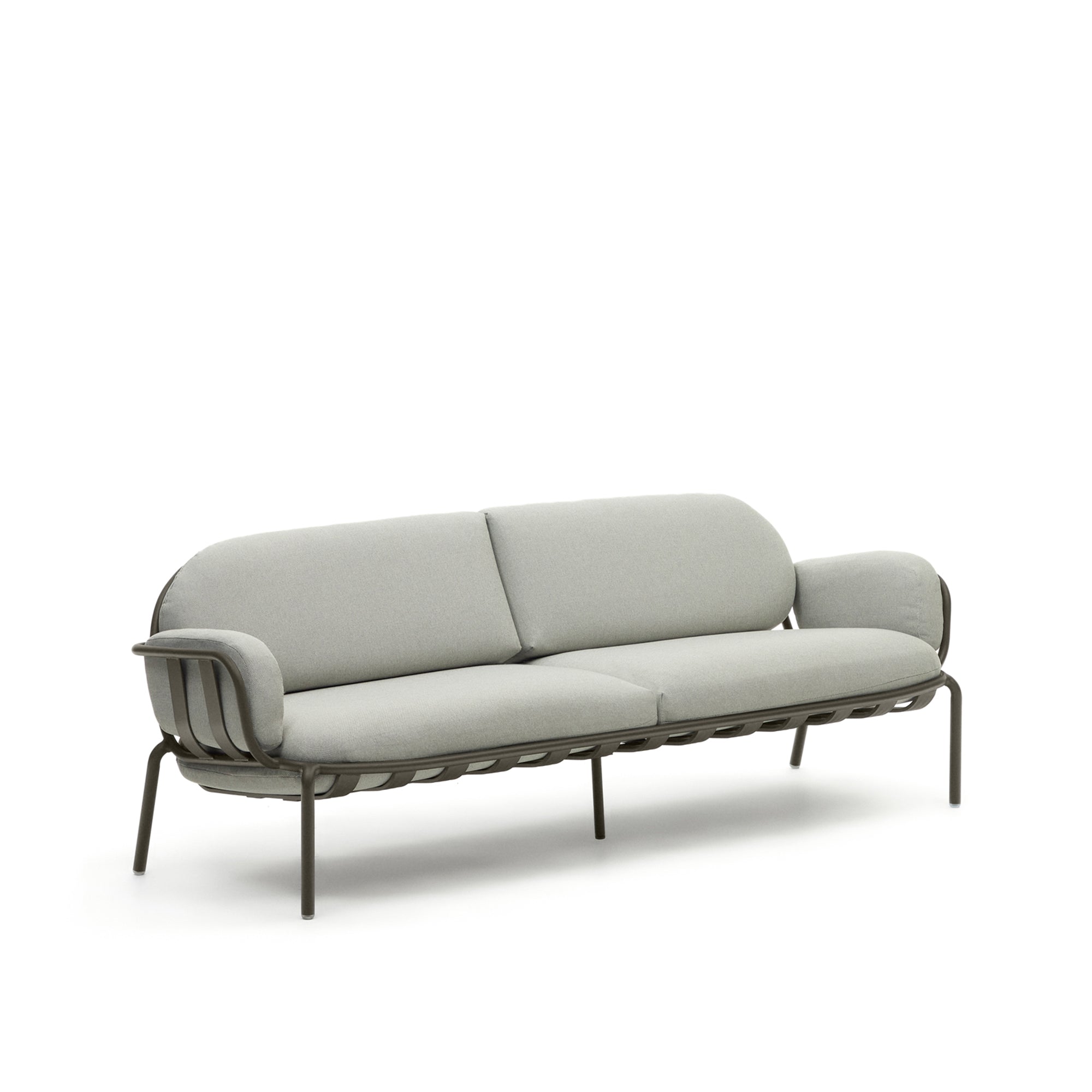 Joncols outdoor 3-seater sofa with grey upholstery and aluminium with green painted finish 225cm - Product Image