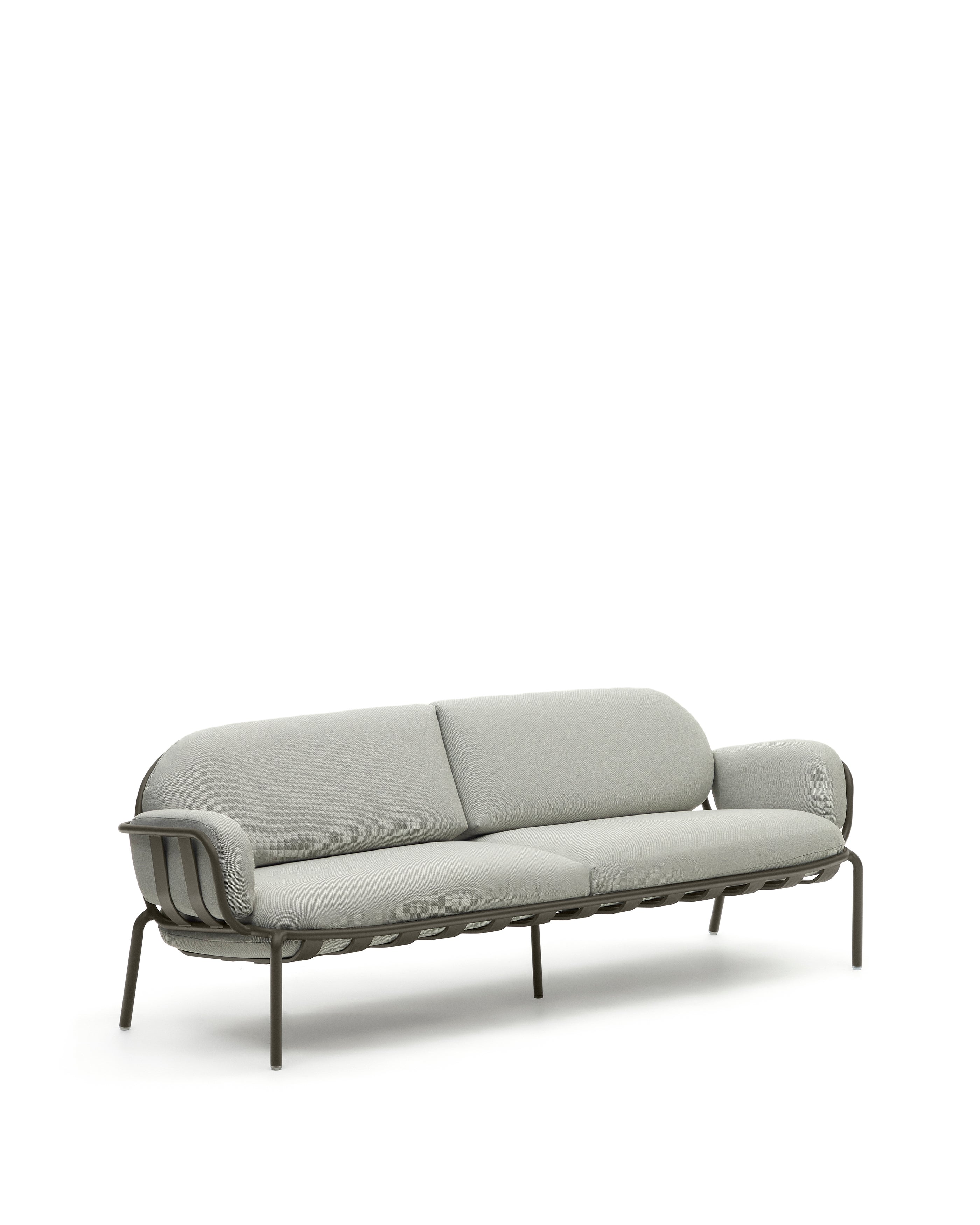 Joncols outdoor 3-seater sofa with grey upholstery and aluminium with green painted finish 225cm - Product Image