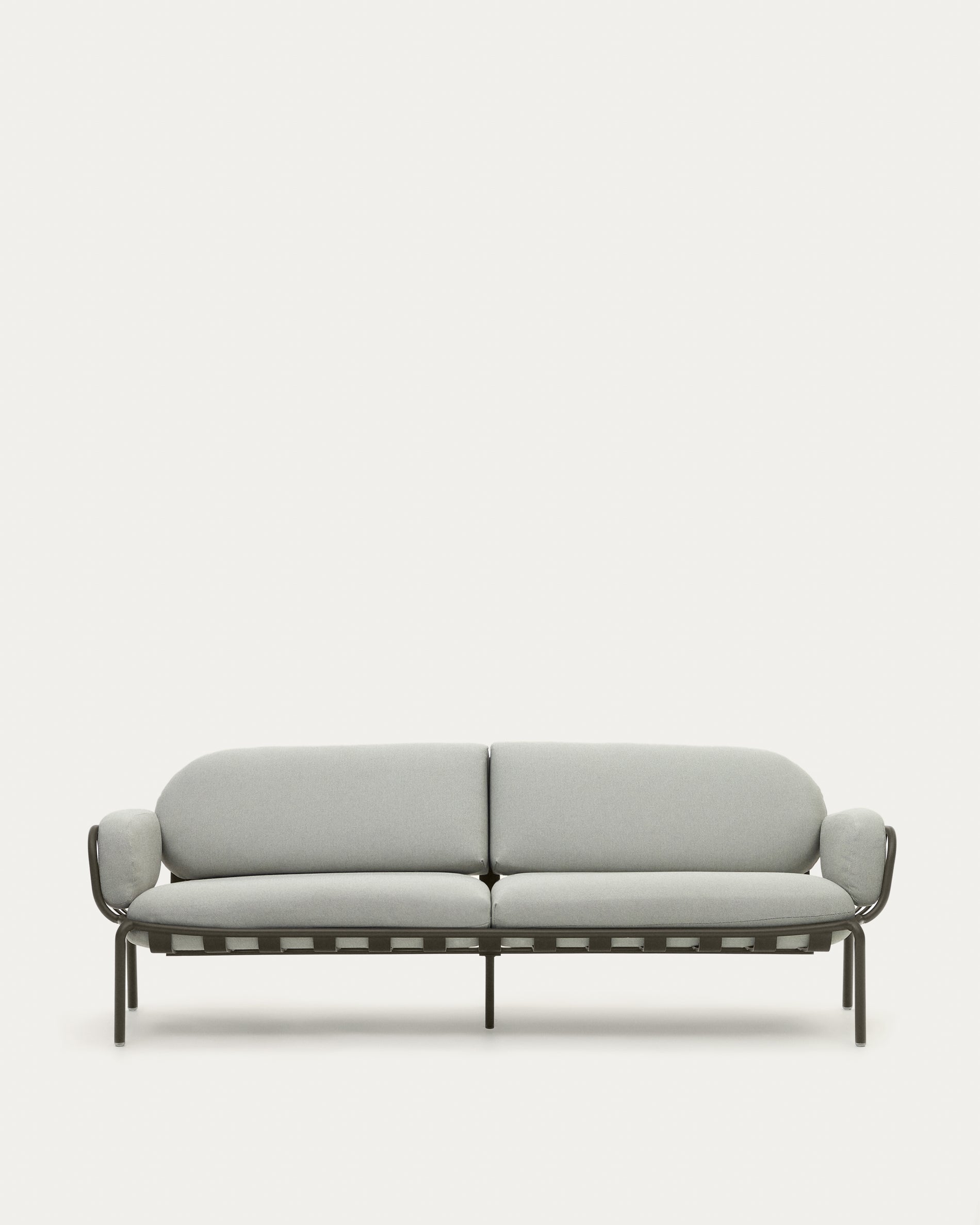 Joncols outdoor 3-seater sofa with grey upholstery and aluminium with green painted finish 225cm - Product View