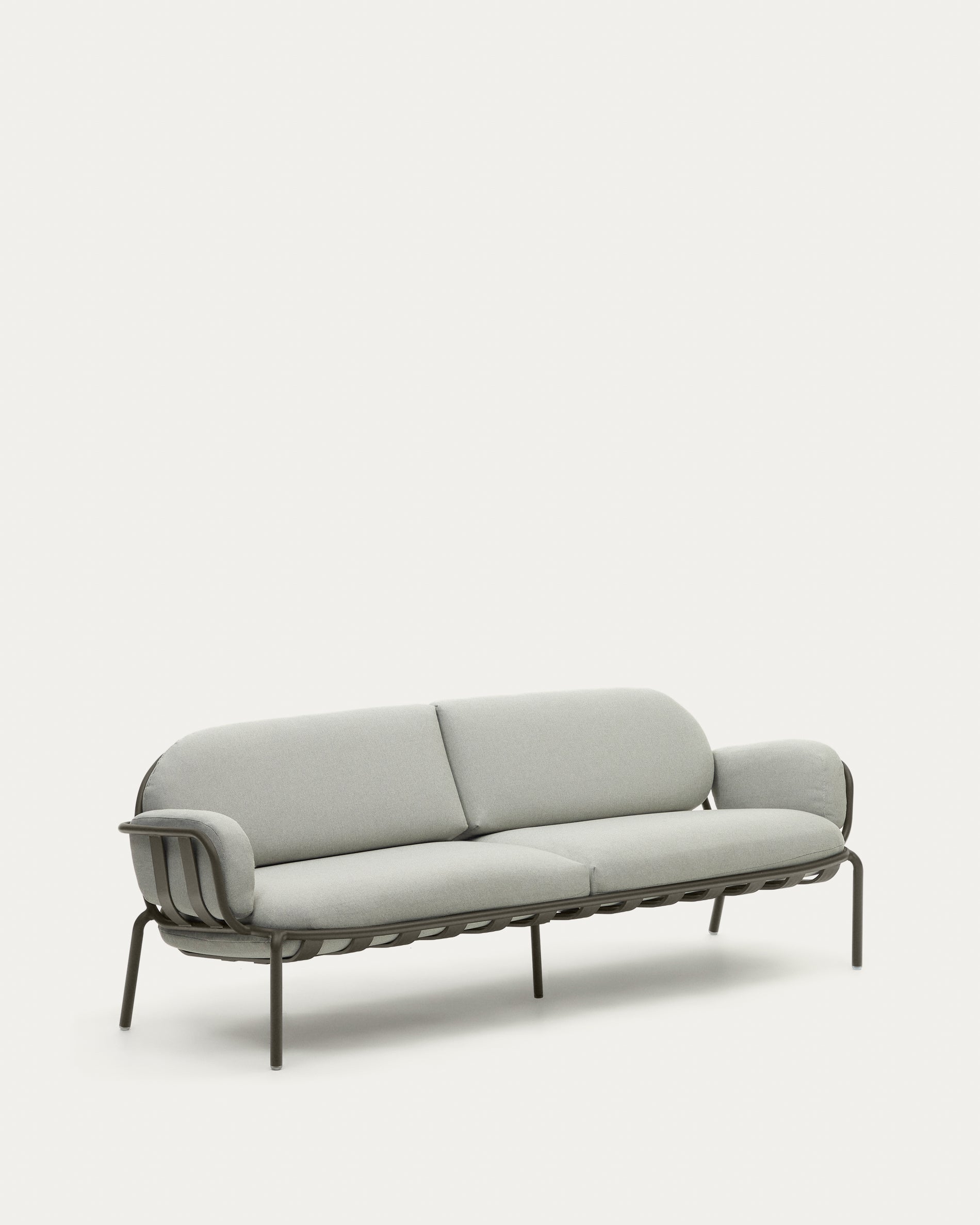 Joncols outdoor 3-seater sofa with grey upholstery and aluminium with green painted finish 225cm - Product View