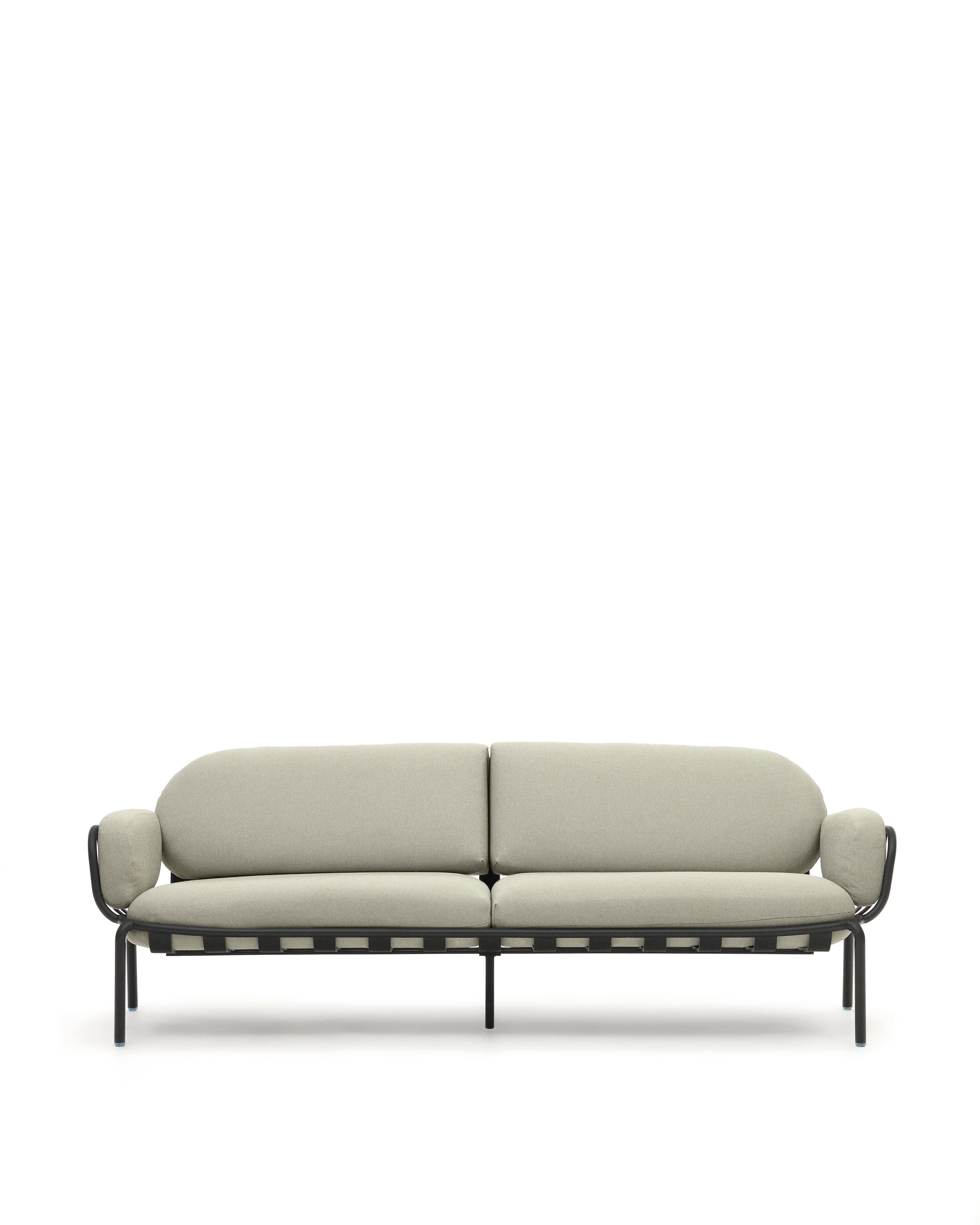 Joncols outdoor 3-seater sofa with beige upholstery and aluminium with grey painted finish 225cm - Product Image