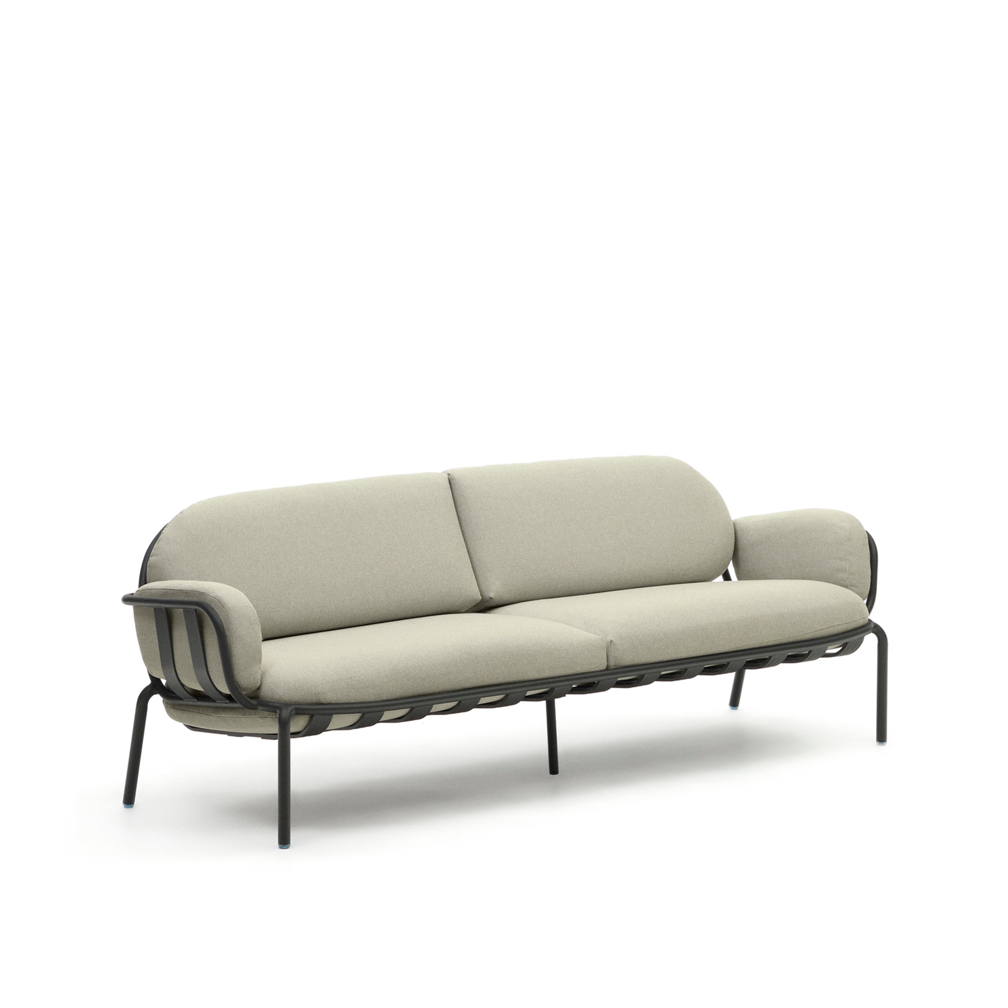 Joncols outdoor 3-seater sofa with beige upholstery and aluminium with grey painted finish 225cm - Product Image