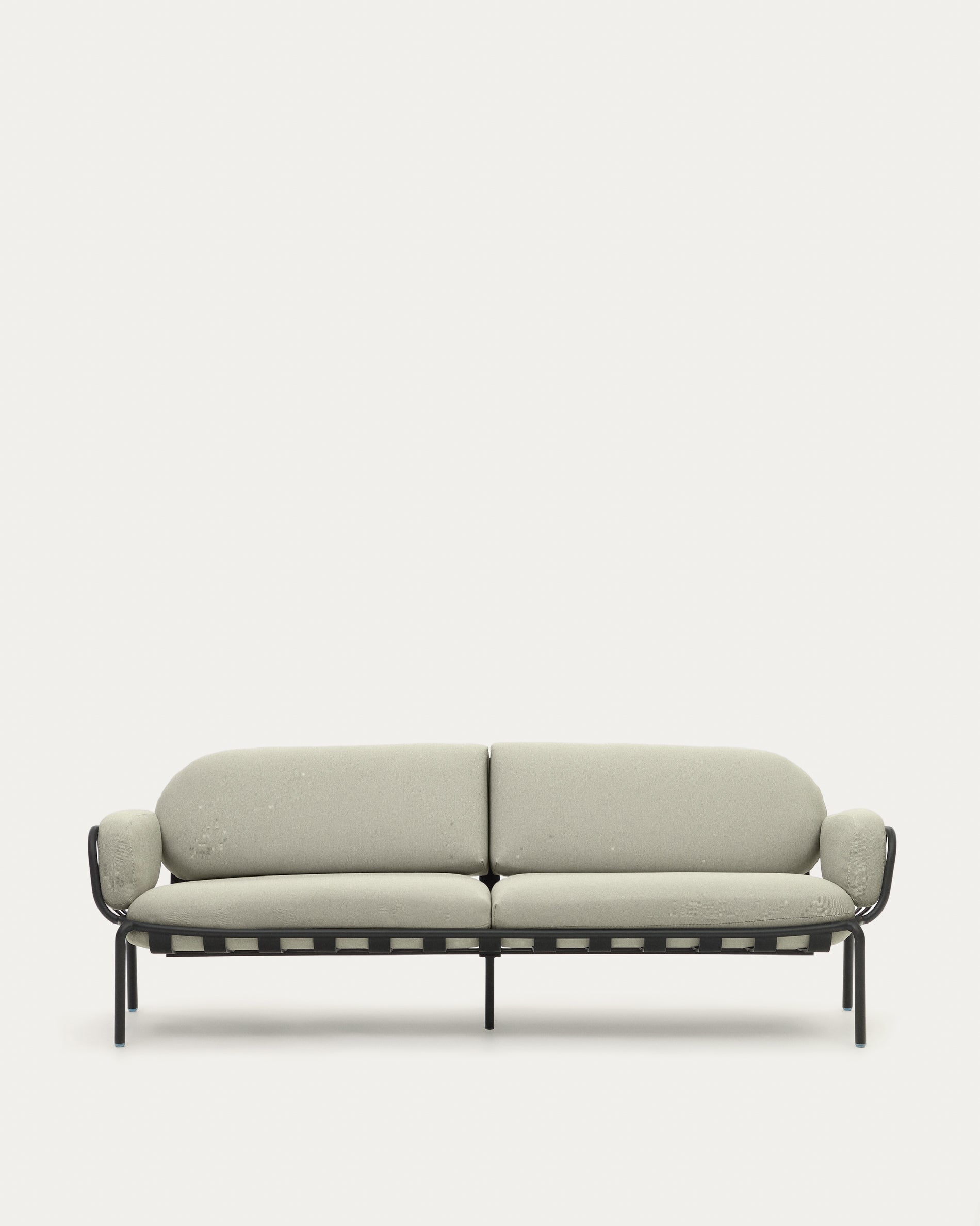 Joncols outdoor 3-seater sofa with beige upholstery and aluminium with grey painted finish 225cm - Product View