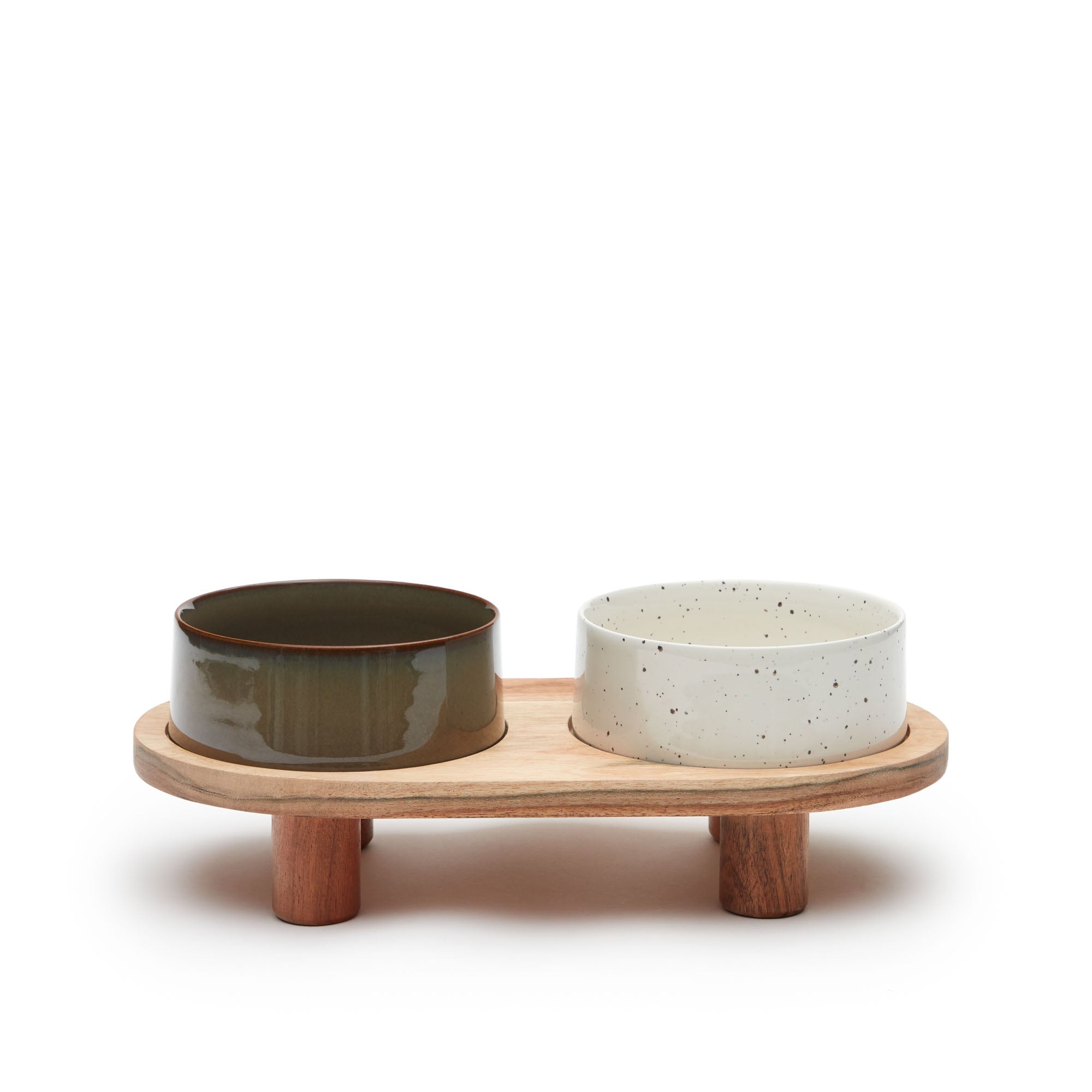 Dumbi set of 2 pet food and water bowls with support in white and brown Ø 14 cm FSC 100% - Product Image