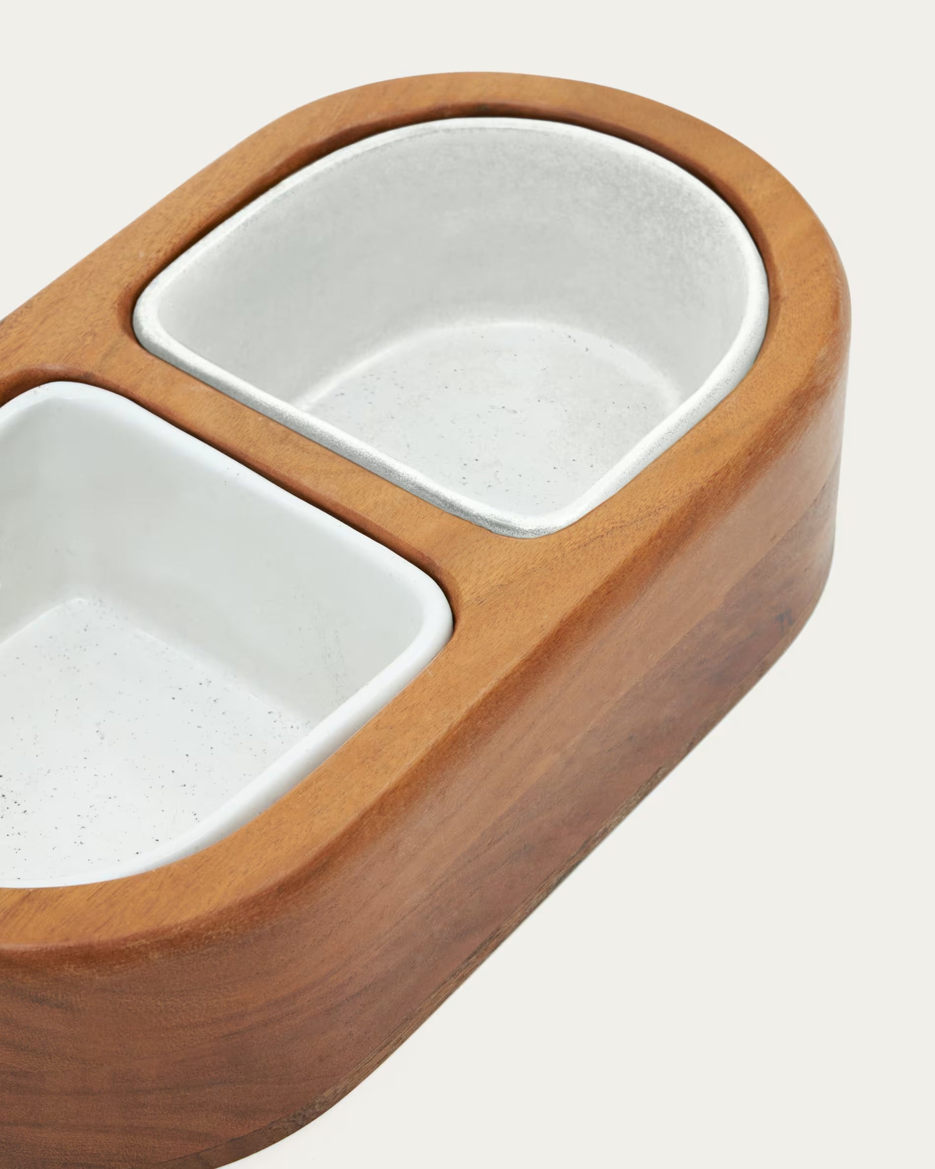 Arlo food and water bowls with wooden holder, size 38 x 20 cm, set of 2