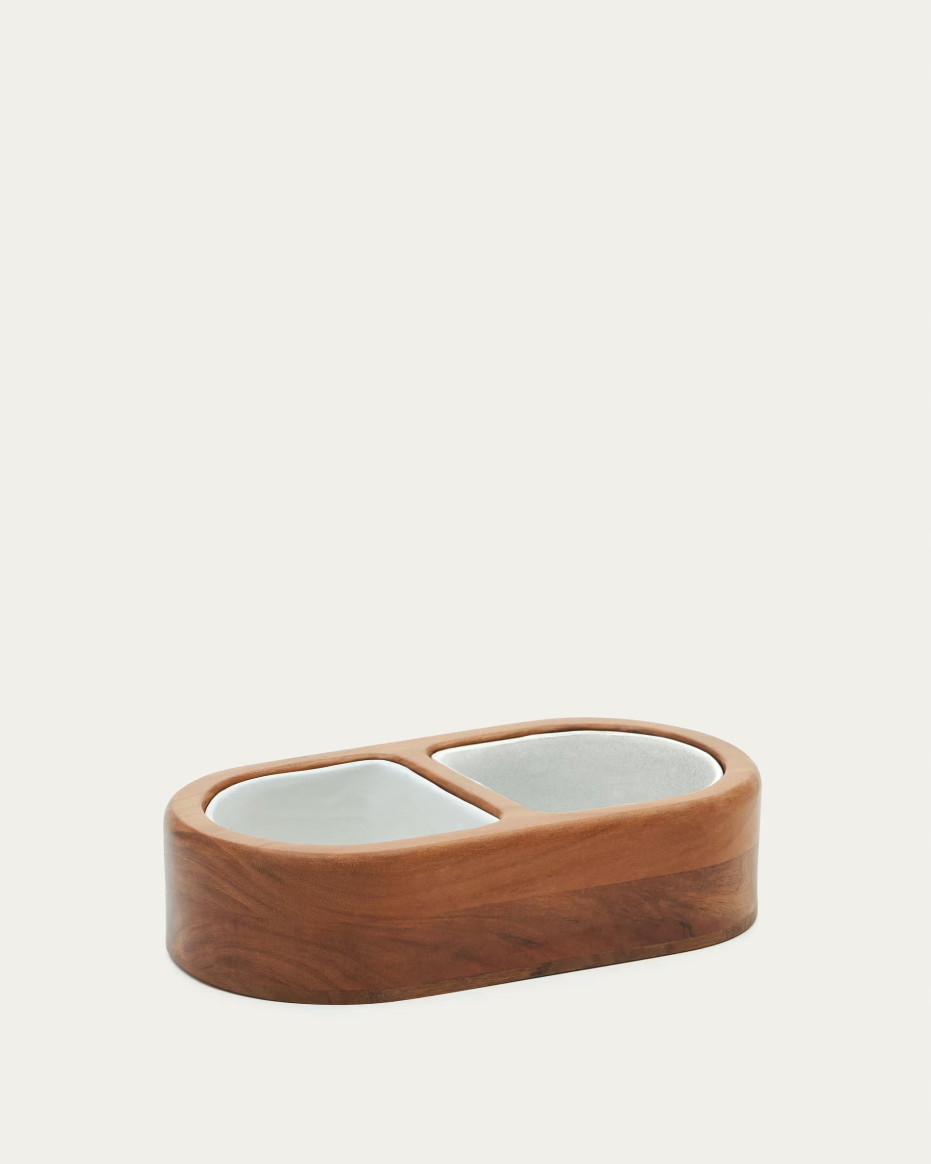 Arlo food and water bowls with wooden holder, size 38 x 20 cm, set of 2