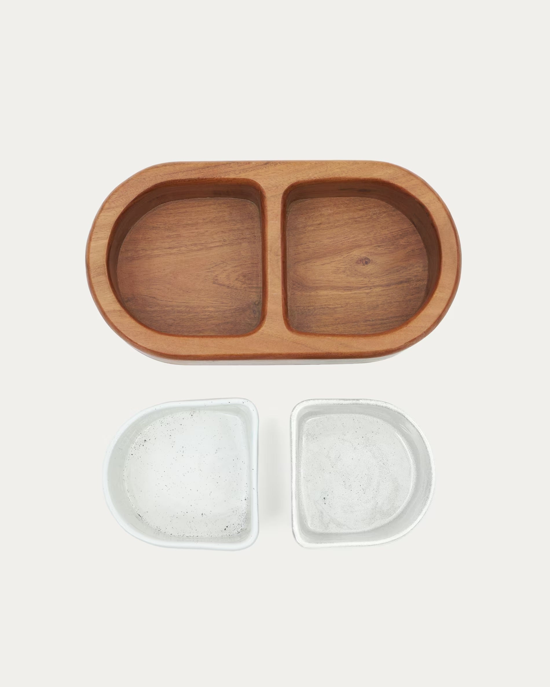 Arlo food and water bowls with wooden holder, size 38 x 20 cm, set of 2