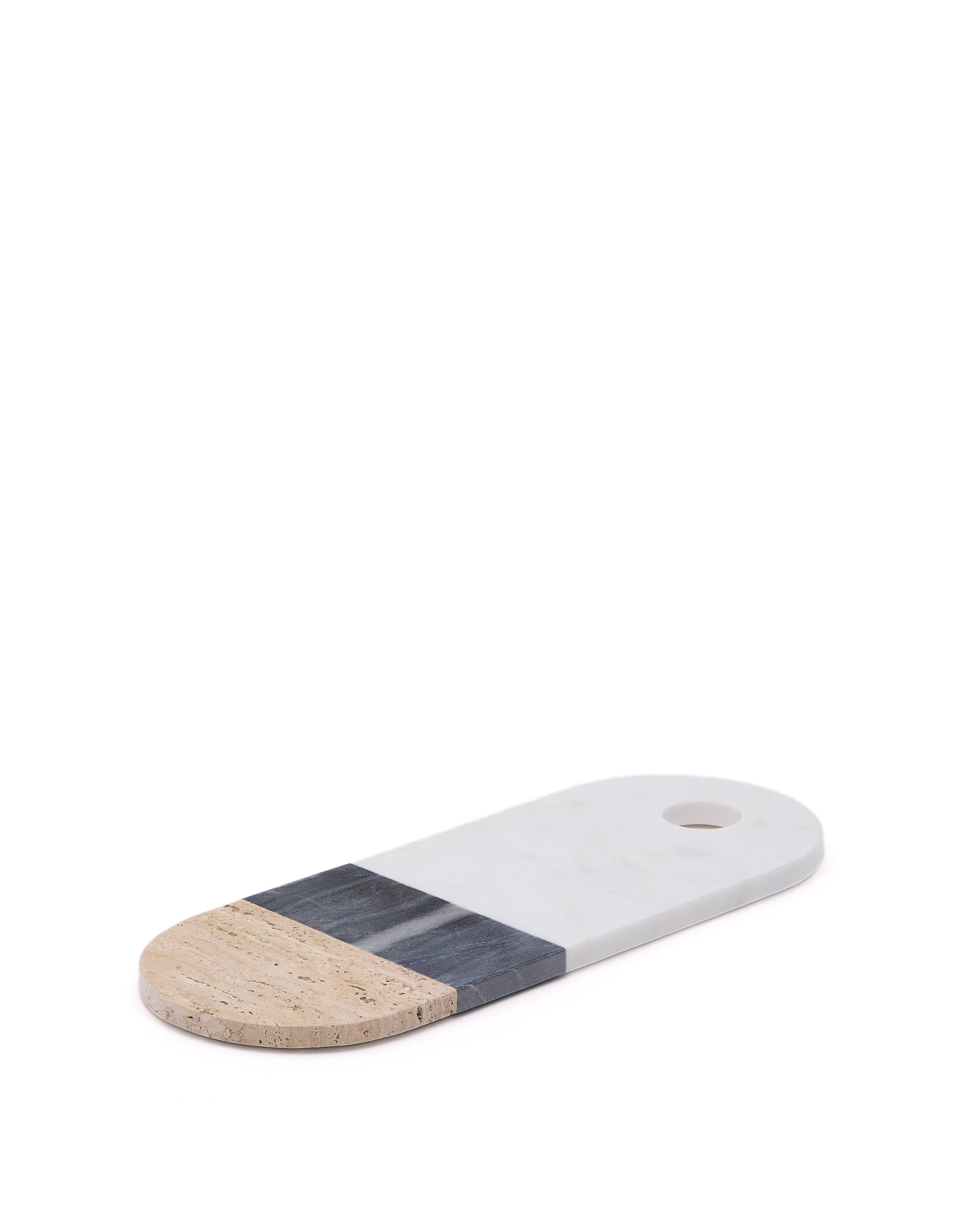 Nivol large serving board in white and black marble and travertine - Product Image