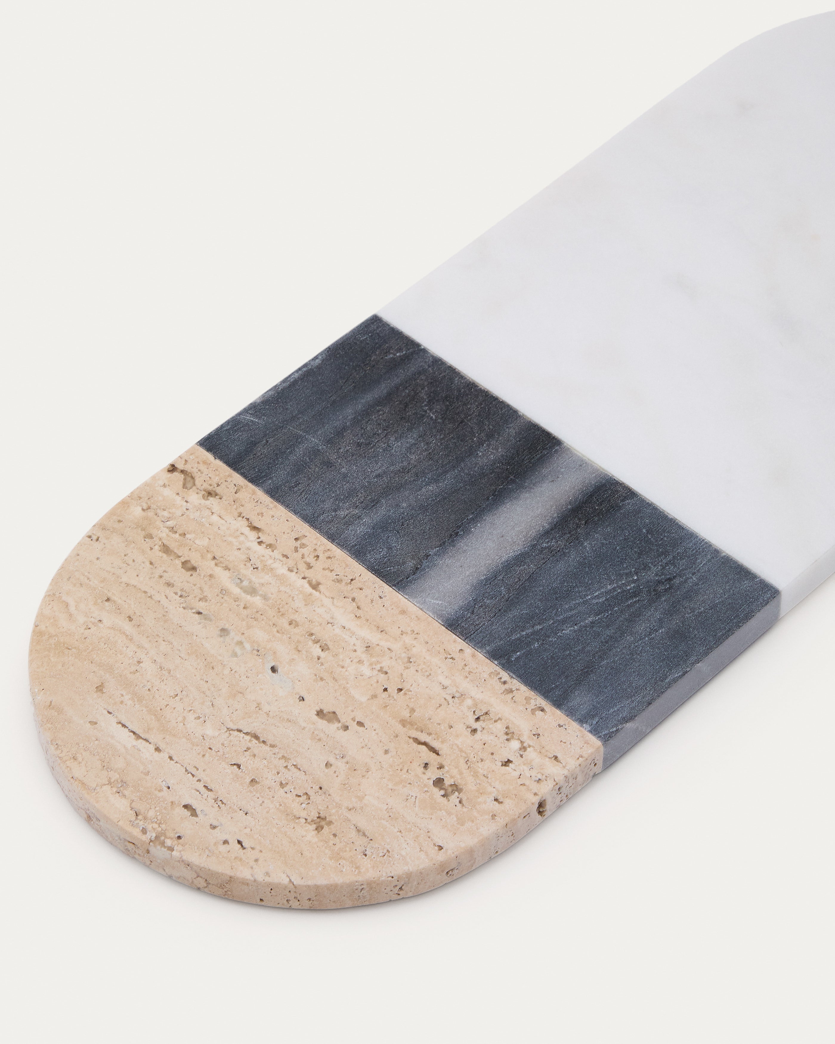 Nivol large serving board in white and black marble and travertine - Detail
