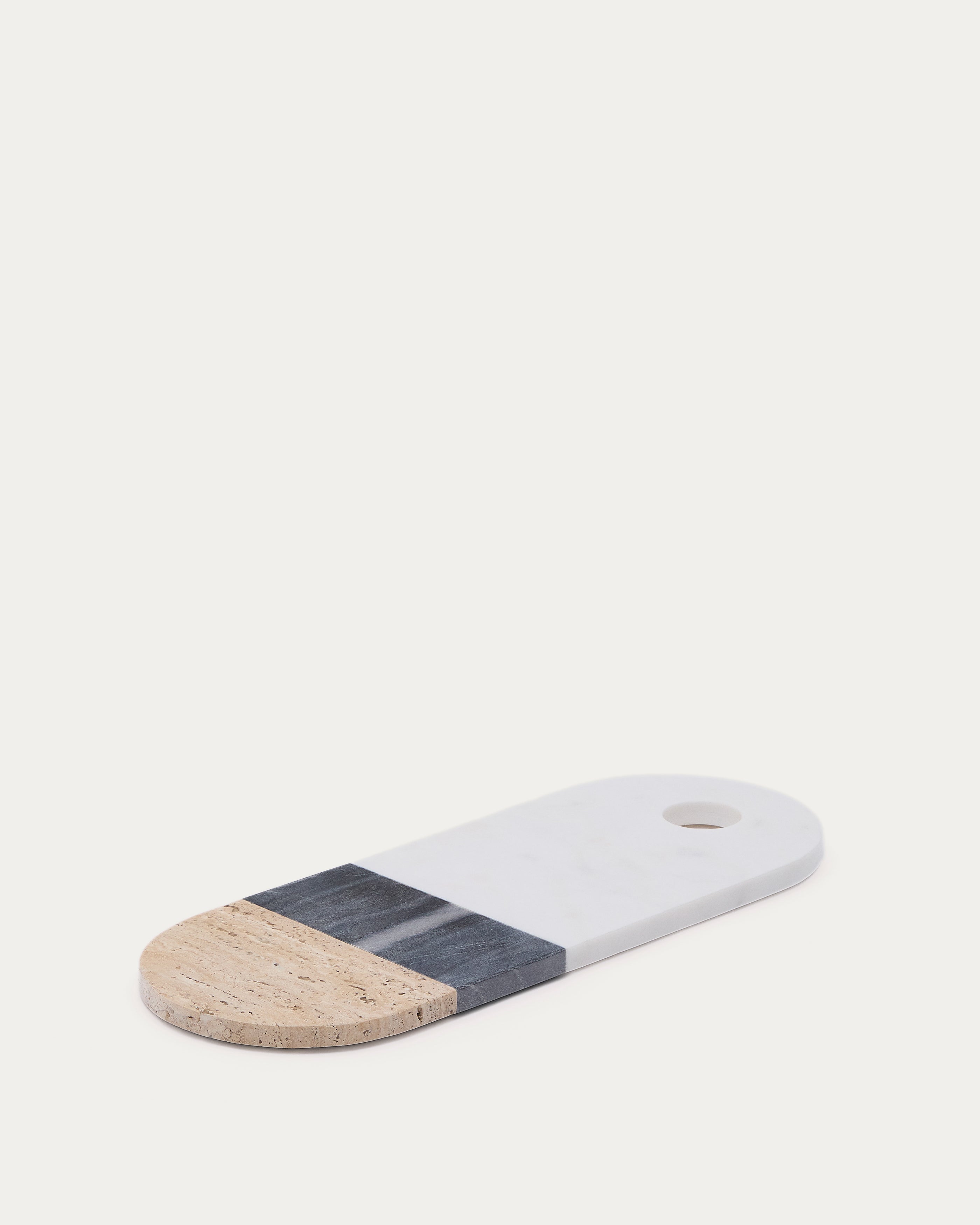 Nivol large serving board in white and black marble and travertine - Product View